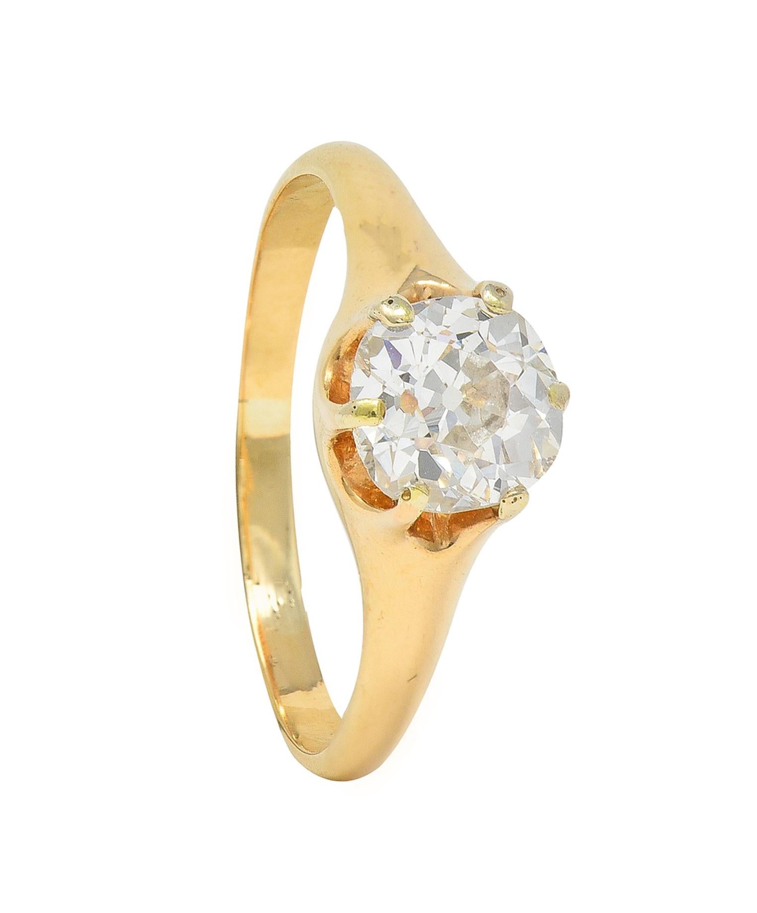 Victorian 0.80 CTW Old Mine Cut 18 Karat Yellow Gold Solitaire Engagement Ring