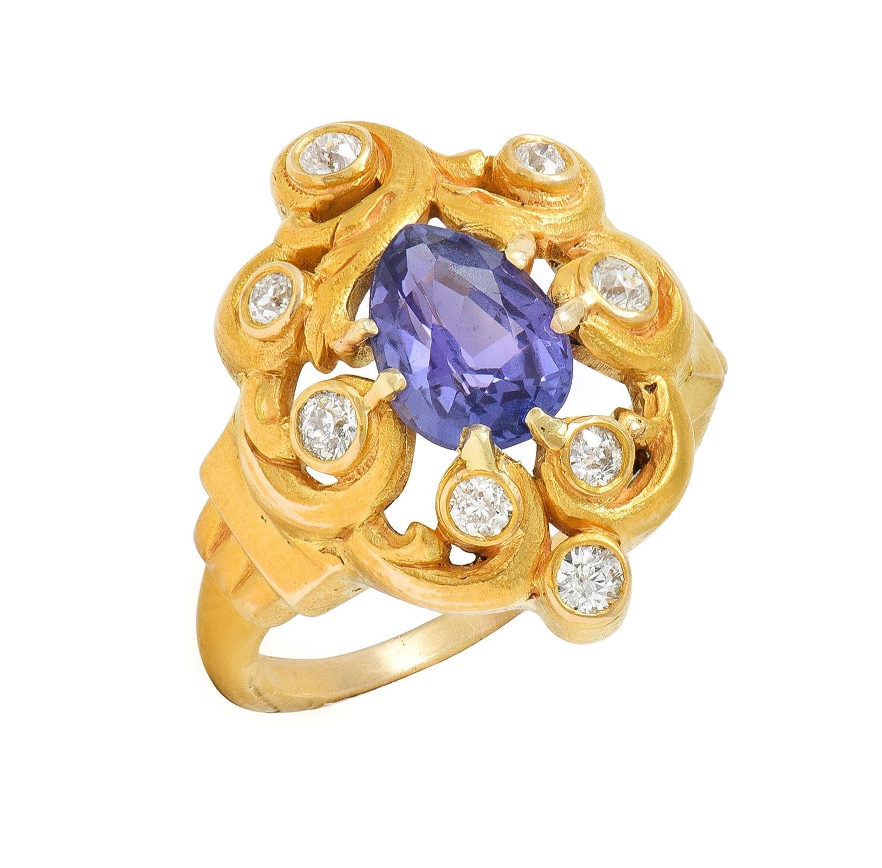 Art Nouveau No Heat Ceylon Purple Sapphire Diamond 14 Karat Gold Antique Ring