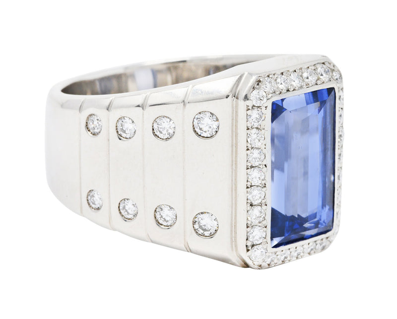 Modern 7.32 CTW Sapphire Diamond Platinum Men's RingRing - Wilson's Estate Jewelry