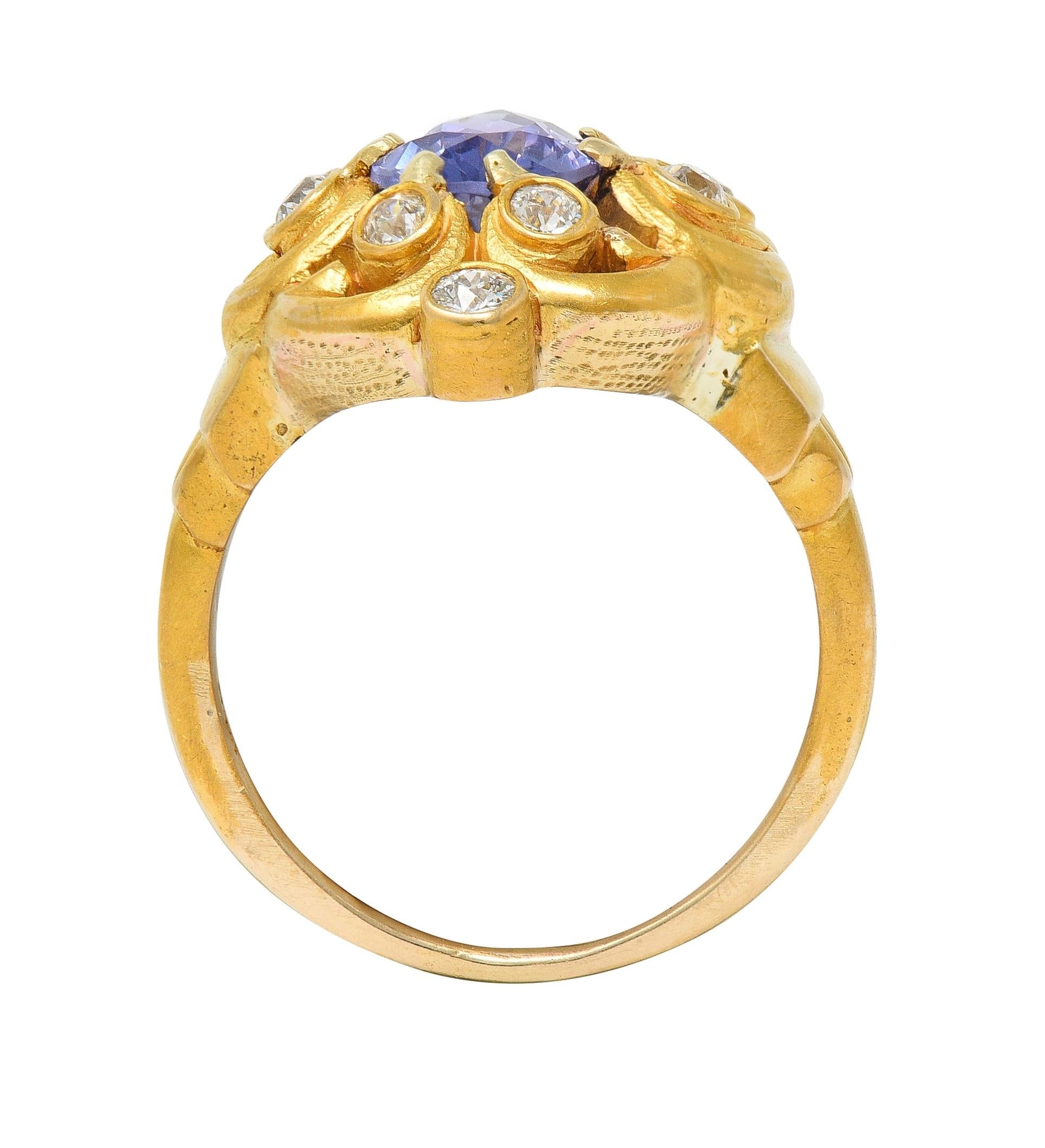 Art Nouveau No Heat Ceylon Purple Sapphire Diamond 14 Karat Gold Antique Ring