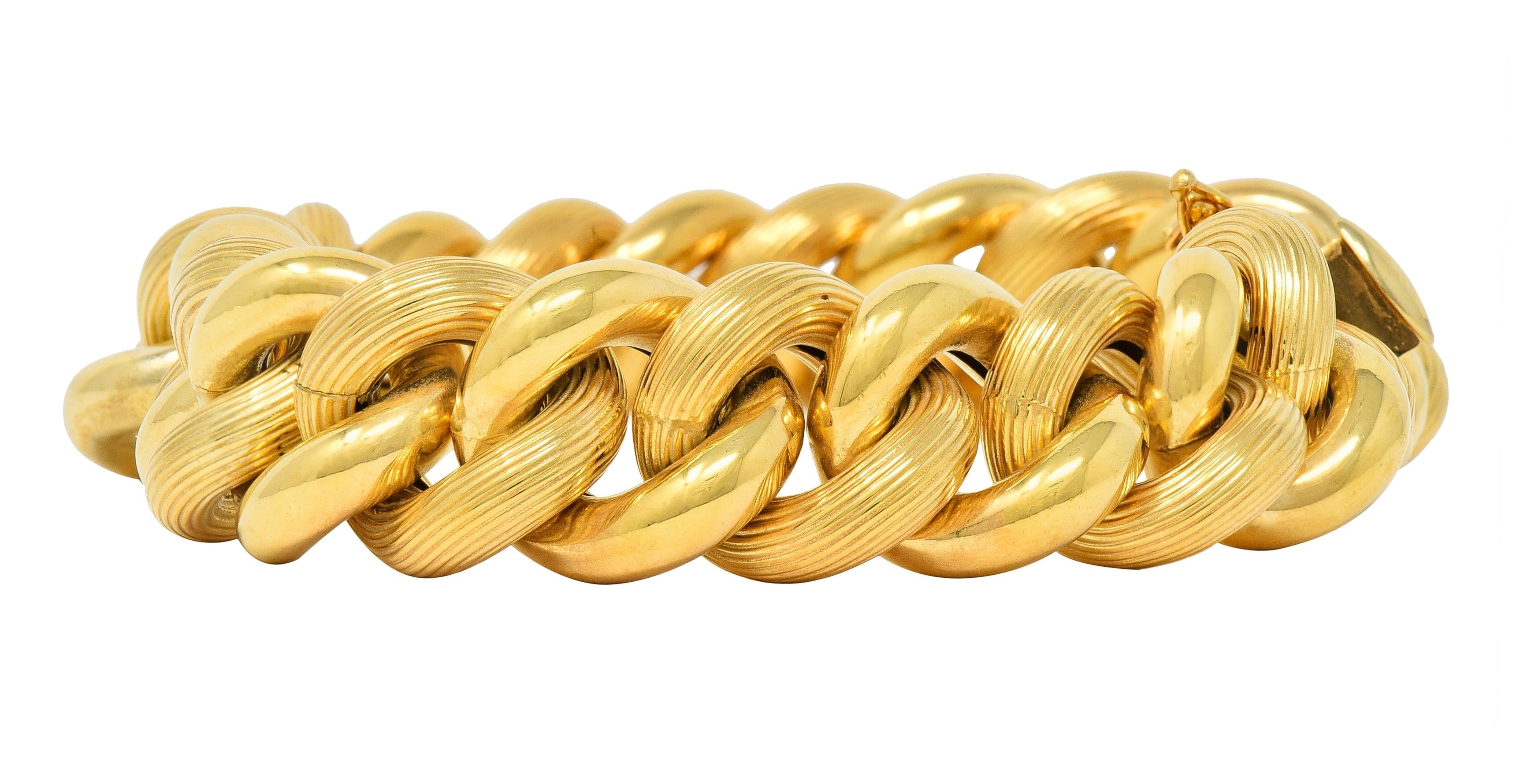 1980's 14 Karat Yellow Gold Textured Puffy Curb Link Vintage Bracelet