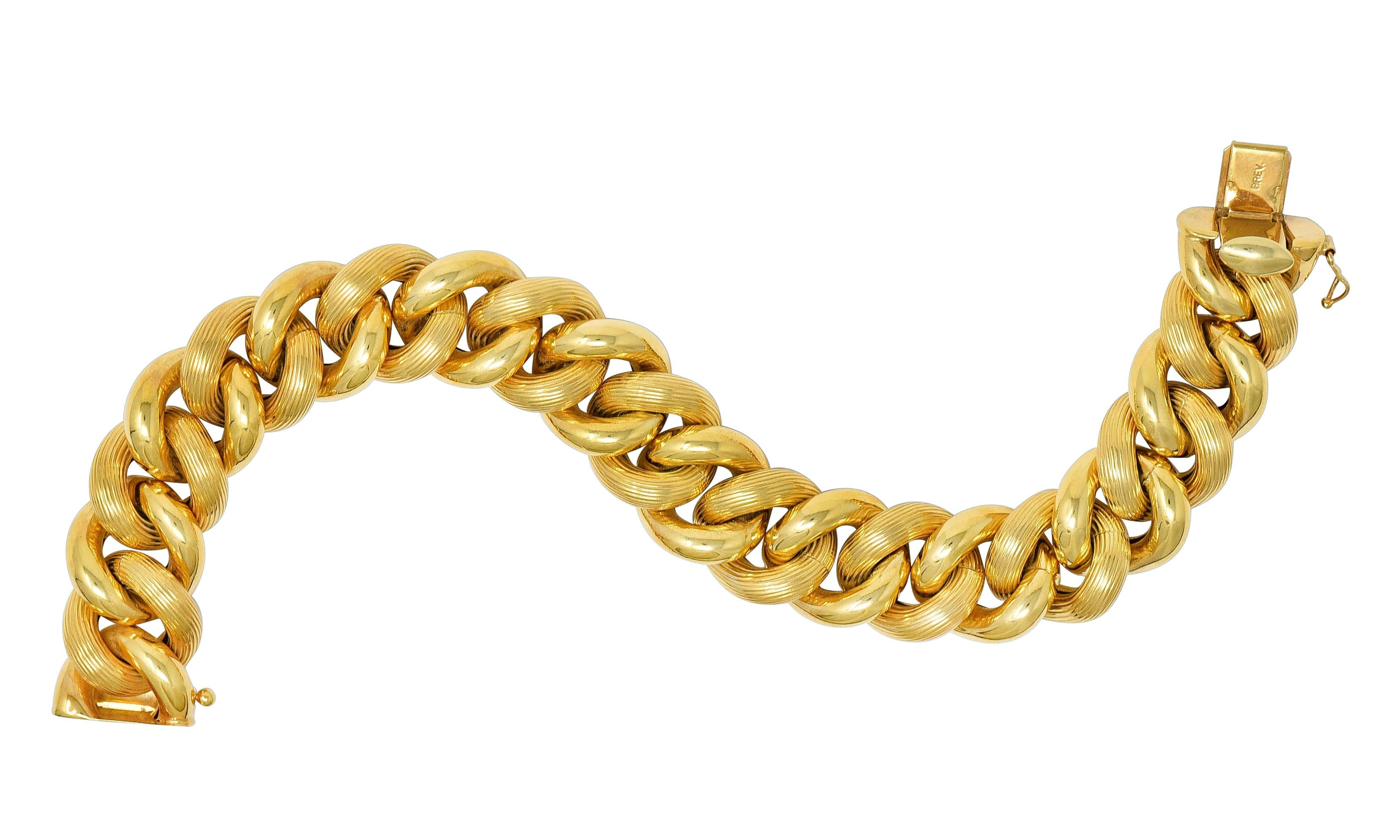 1980's 14 Karat Yellow Gold Textured Puffy Curb Link Vintage Bracelet