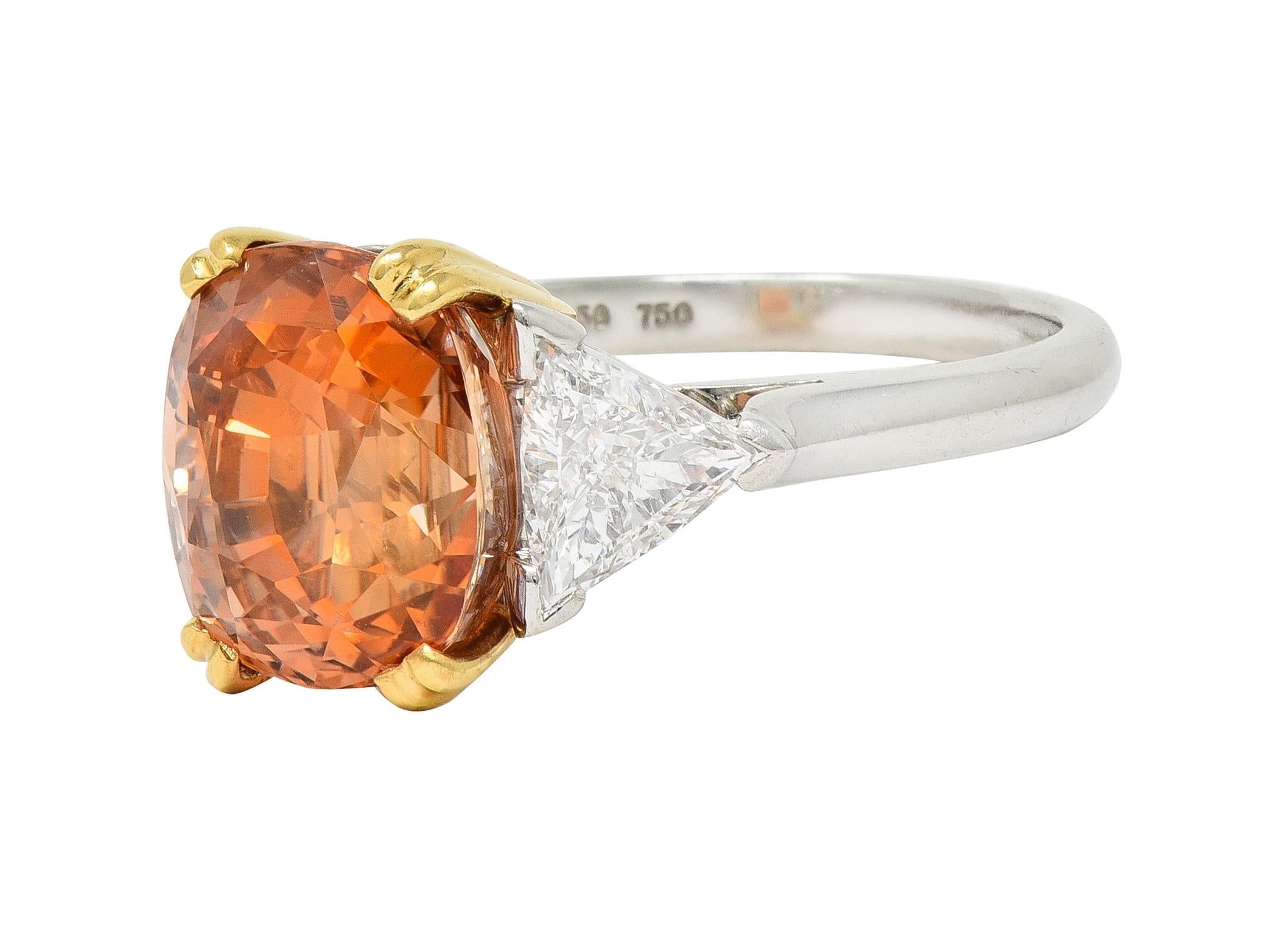 Tiffany & Co. 8.61 CTW Orange Sapphire Diamond 18 Karat Gold Platinum Ring