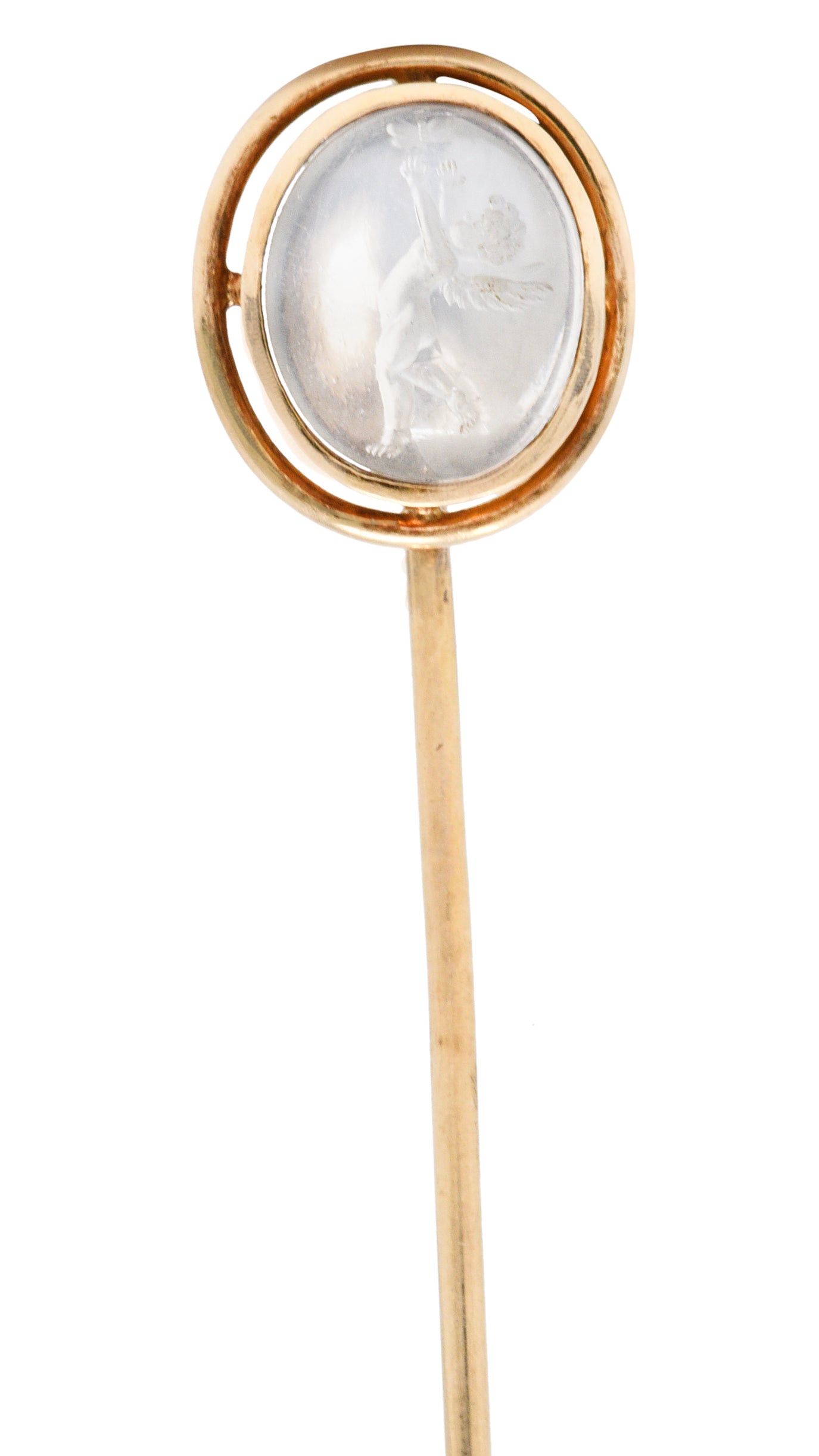 Art Nouveau Moonstone 14 Karat Gold Cherub Intaglio StickpinStick Pin - Wilson's Estate Jewelry