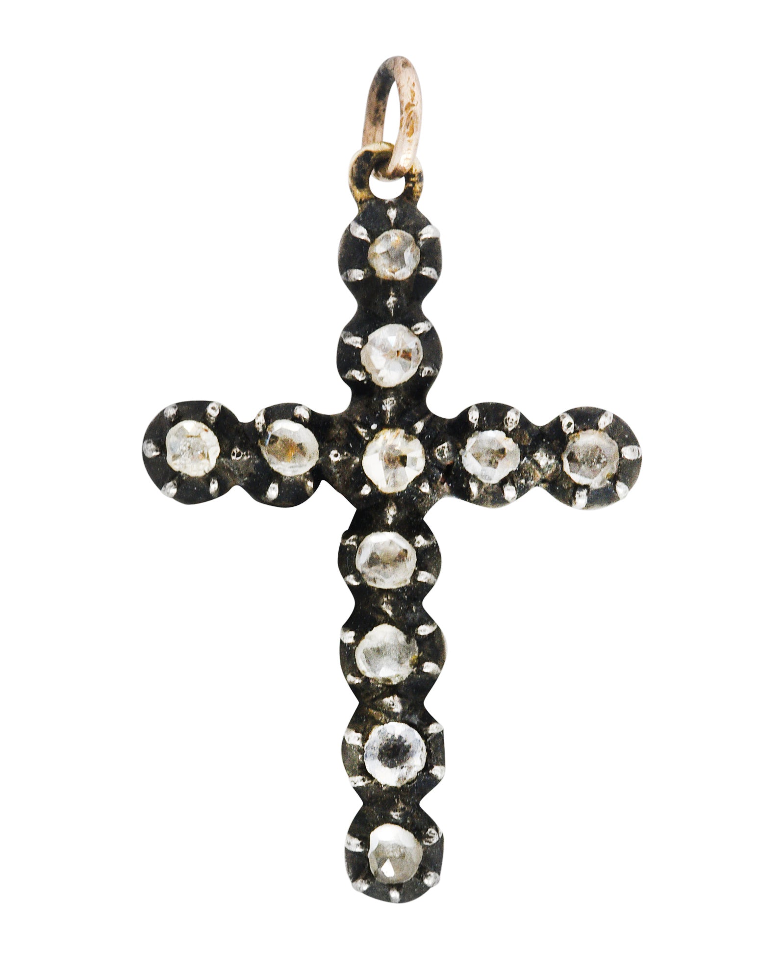 1850's Georgian Rose Cut Diamond Silver-Topped 14 Karat Gold Cross Charm PendantNecklace - Wilson's Estate Jewelry