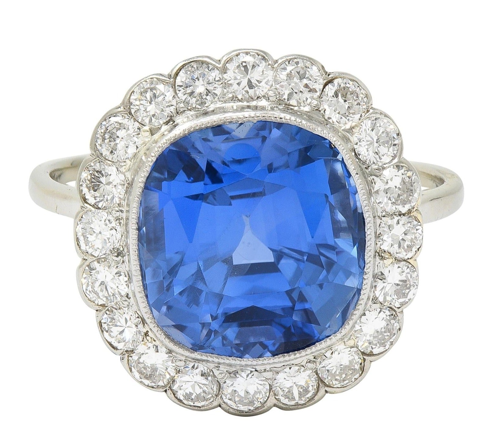 Art Deco 9.87 CTW No Heat Ceylon Sapphire Diamond Platinum Vintage Halo Ring