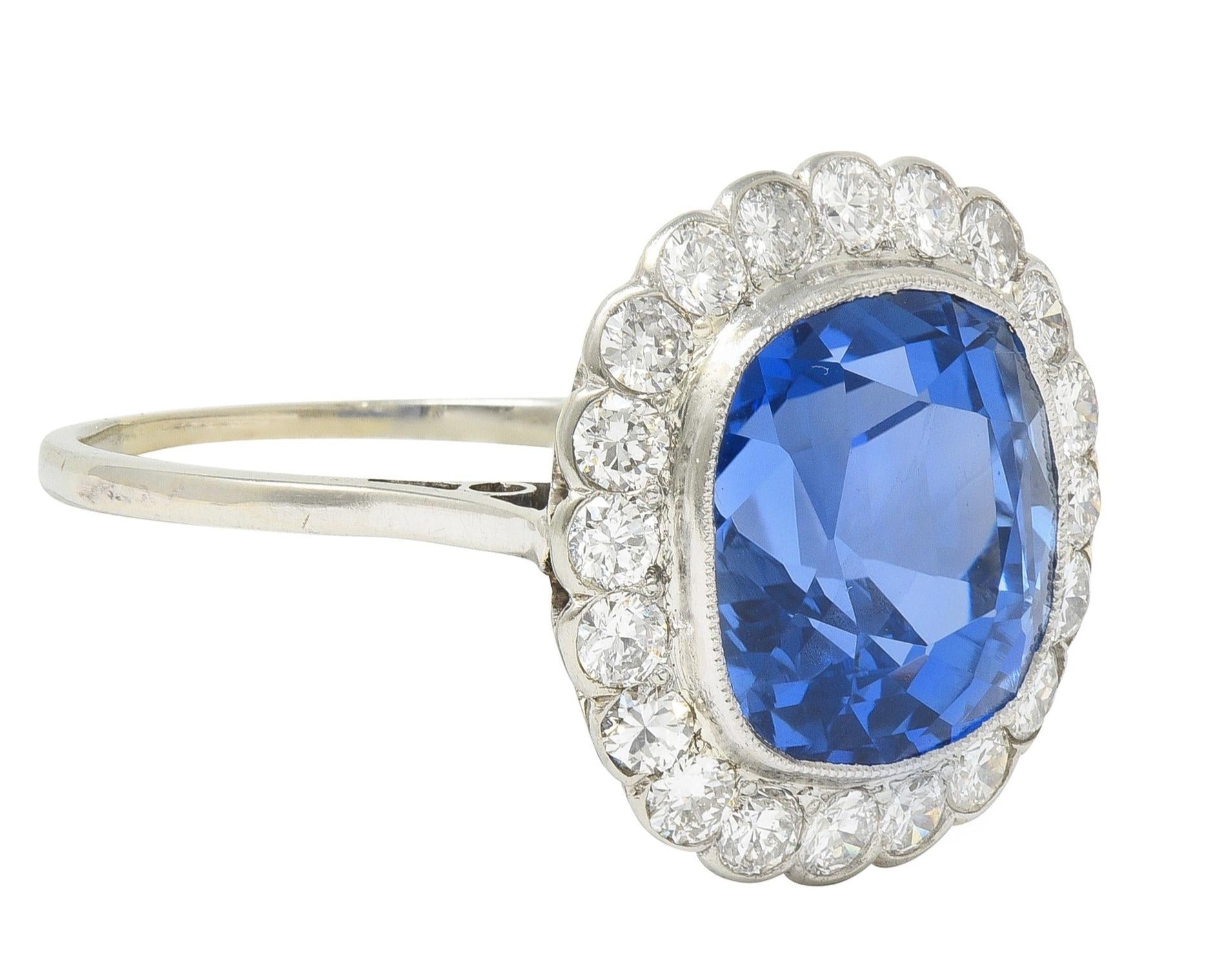 Art Deco 9.87 CTW No Heat Ceylon Sapphire Diamond Platinum Vintage Halo Ring