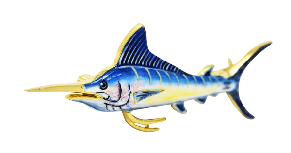 1950's Enamel 14 Karat Yellow Gold Marlin Fish Unisex BroochBrooch - Wilson's Estate Jewelry