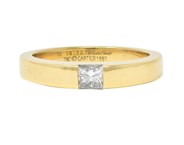 Cartier France 1997 0.25 Ct Princess Cut Diamond 18 Karat Gold Vintage Tank Ring