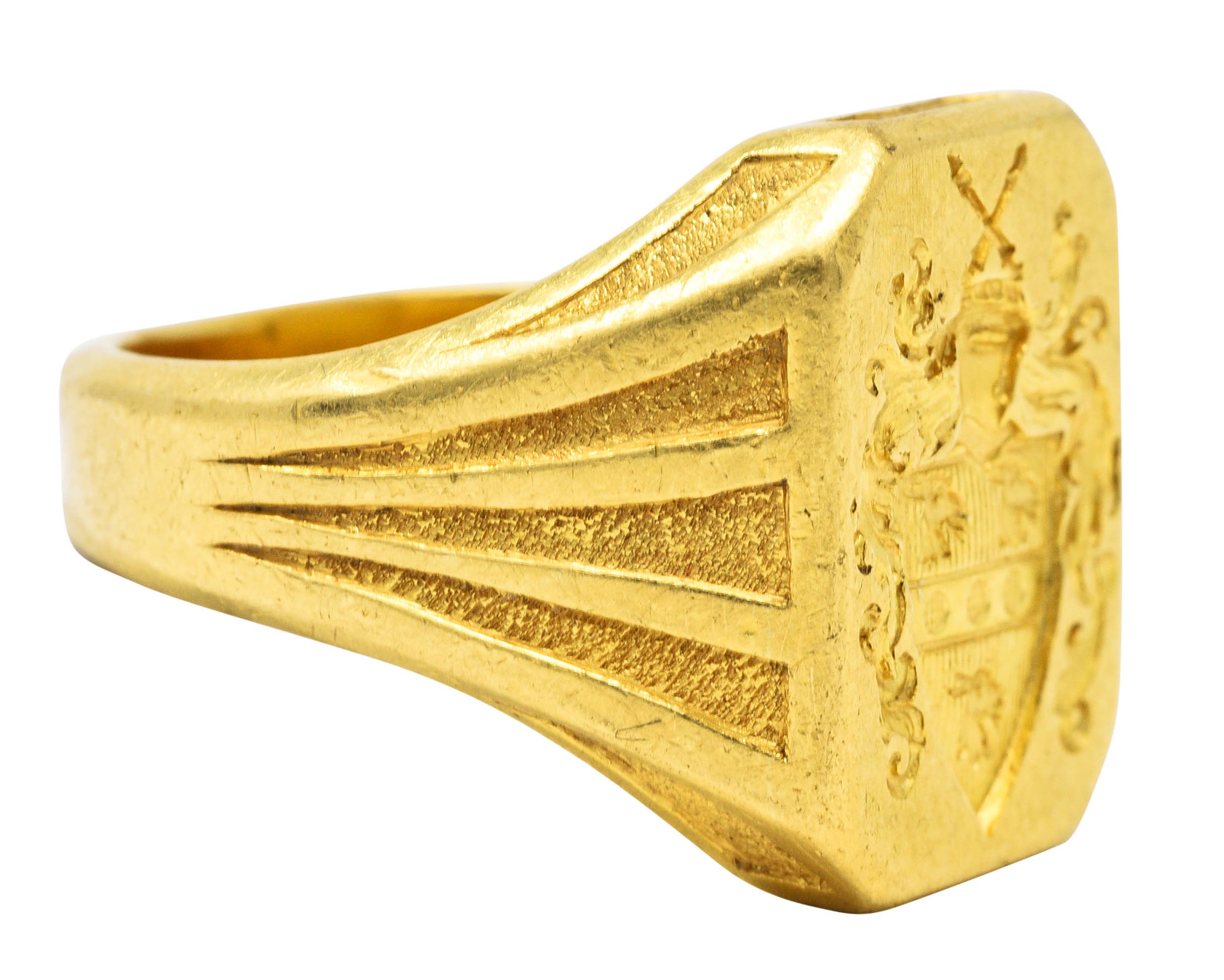 Art Deco 18 Karat Gold Chivalrous Heraldry Unisex Signet RingRing - Wilson's Estate Jewelry