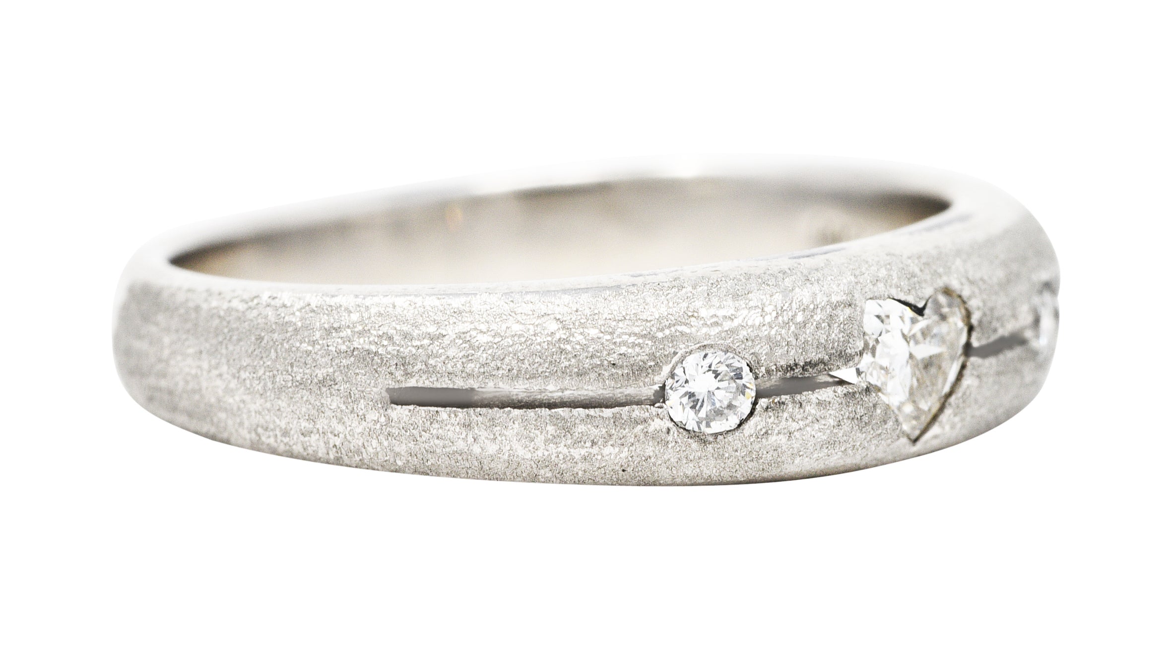 Contemporary Heart Cut Diamond Platinum Unisex Band RingRing - Wilson's Estate Jewelry