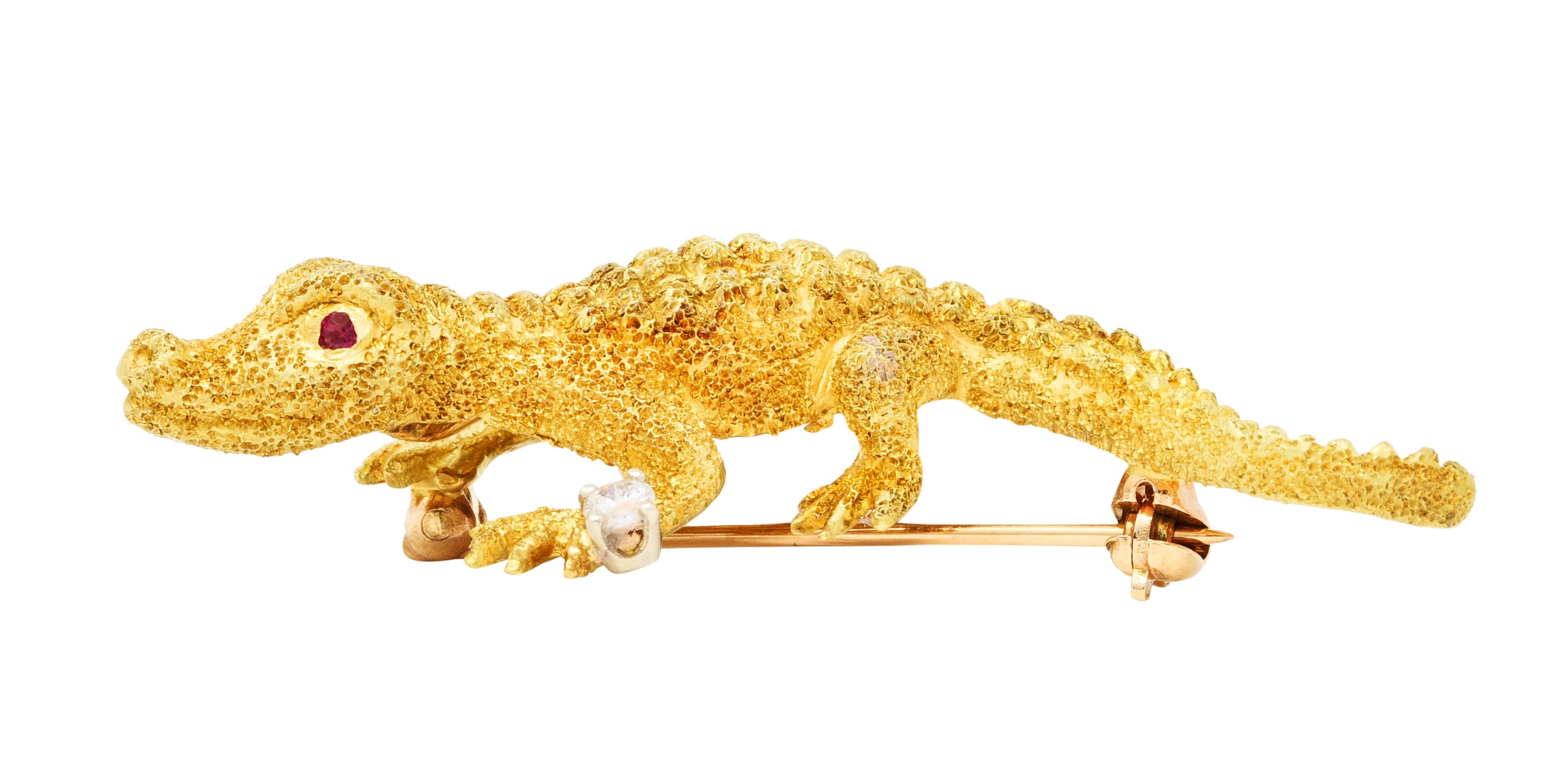 1970's Tiffany & Co. Diamond Ruby 18 Karat Gold Alligator BroochBrooch - Wilson's Estate Jewelry