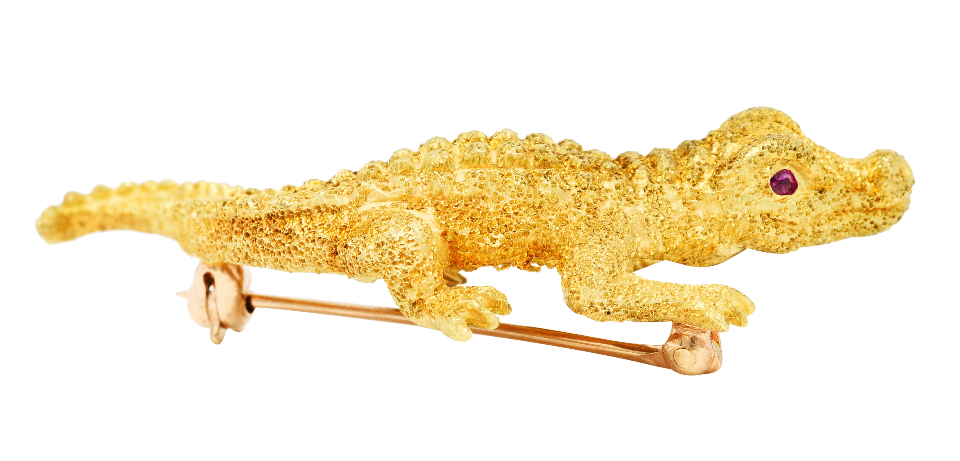 1970's Tiffany & Co. Diamond Ruby 18 Karat Gold Alligator BroochBrooch - Wilson's Estate Jewelry