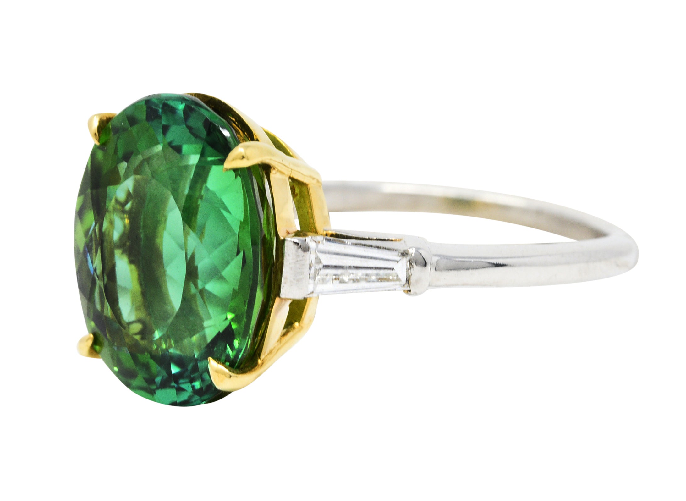 Vintage Green Tourmaline Diamond 18 Karat Gold Platinum Gemstone RingRing - Wilson's Estate Jewelry