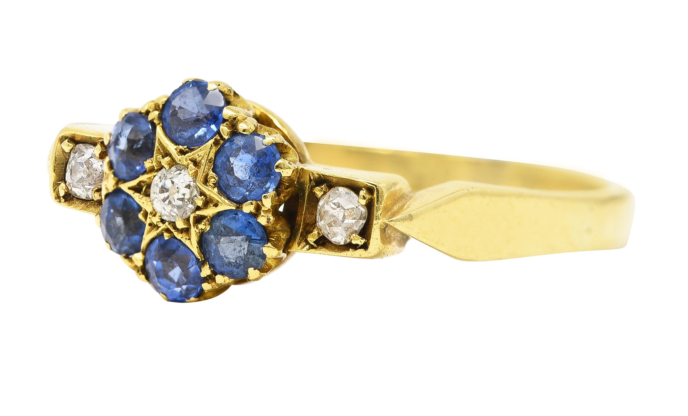 Victorian 0.69 CTW Sapphire Diamond 18 Karat Yellow Gold Star Antique Cluster Ring Wilson's Estate Jewelry