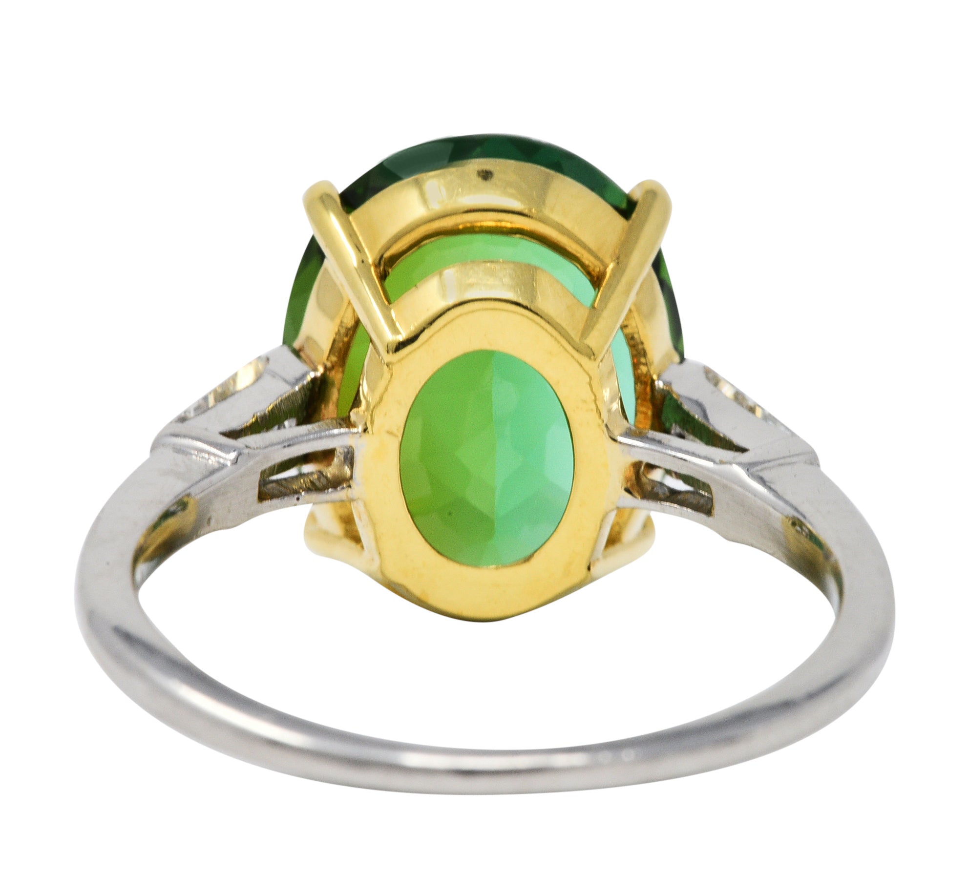 Vintage Green Tourmaline Diamond 18 Karat Gold Platinum Gemstone RingRing - Wilson's Estate Jewelry