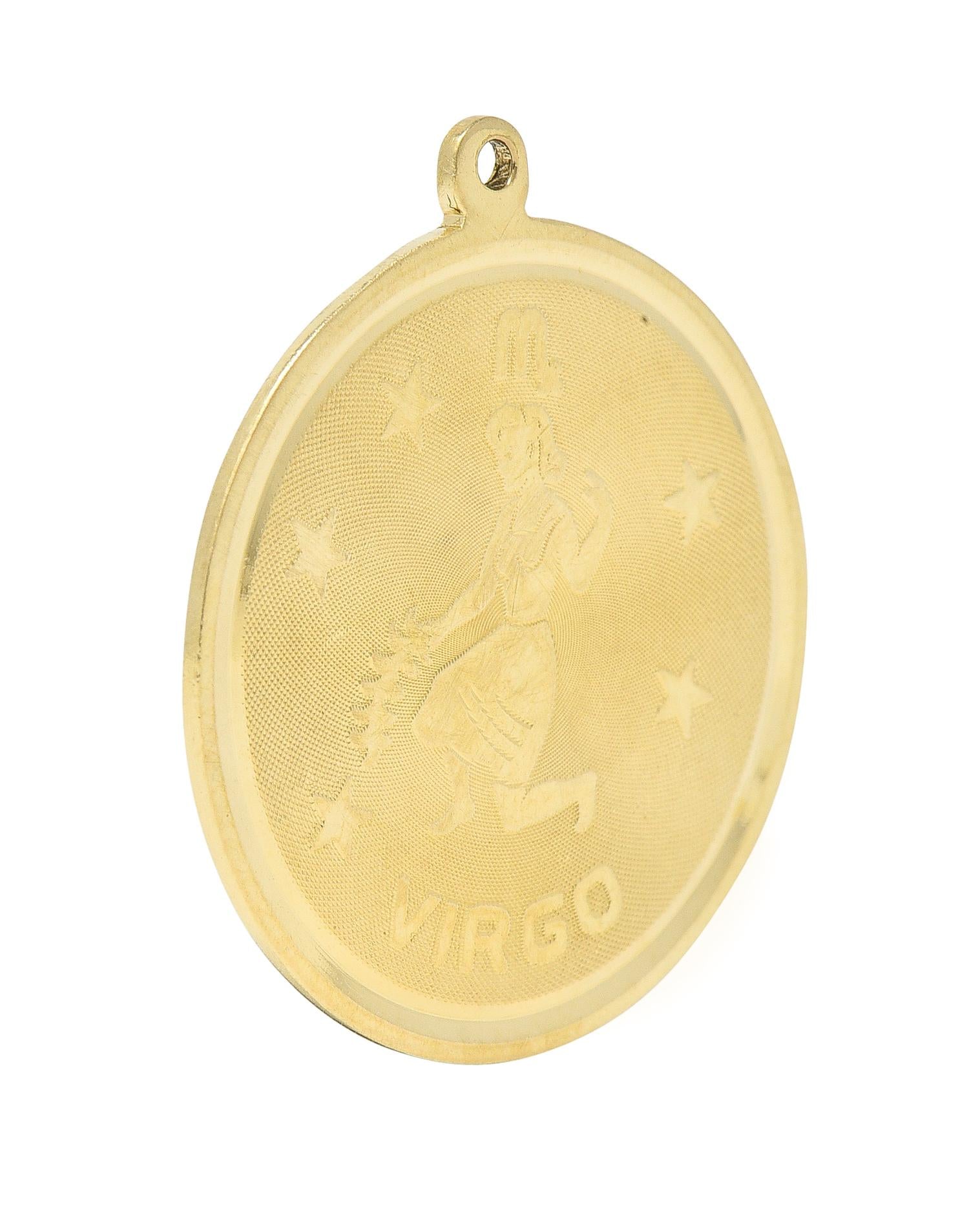 Vintage 14 Karat Yellow Gold Virgo Zodiac Medallion Pendant Charm