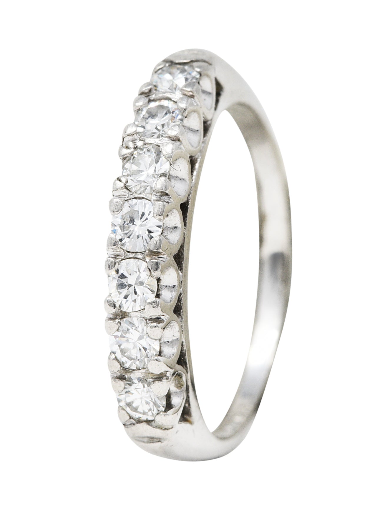 Mid-Century 0.50 CTW Diamond Platinum Fishtail RingRing - Wilson's Estate Jewelry