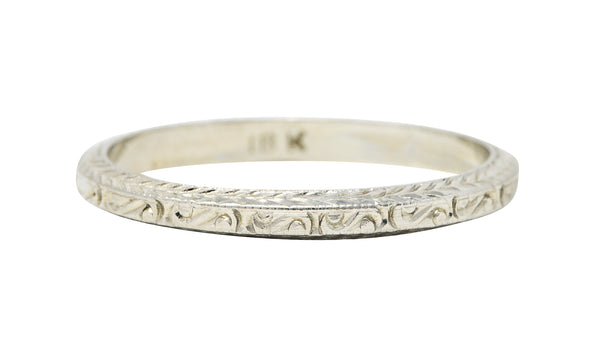 Art Deco 18 Karat White Gold Engraved Unisex Band Ring Circa 1930Ring - Wilson's Estate Jewelry