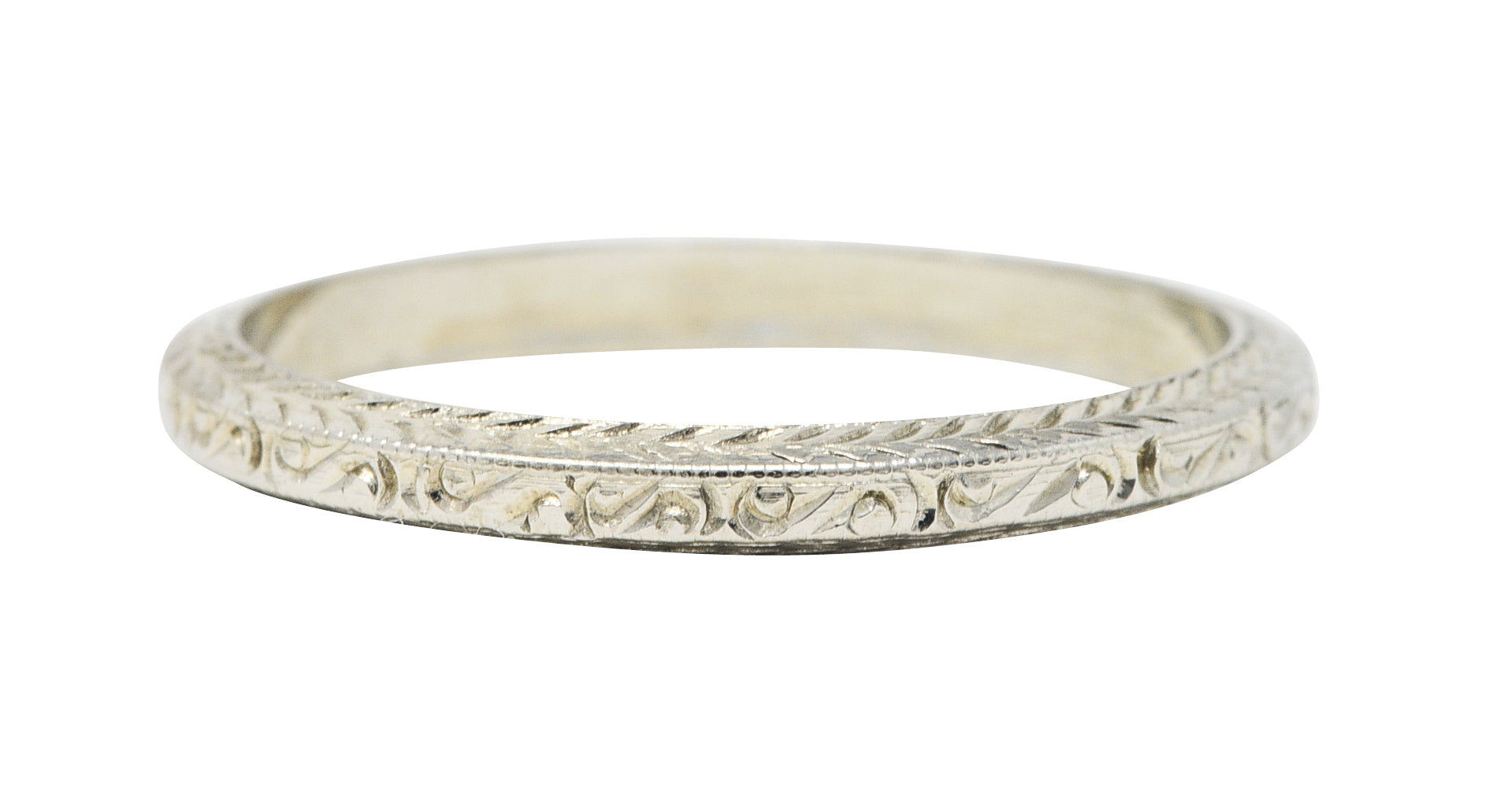 Art Deco 18 Karat White Gold Engraved Unisex Band Ring Circa 1930Ring - Wilson's Estate Jewelry