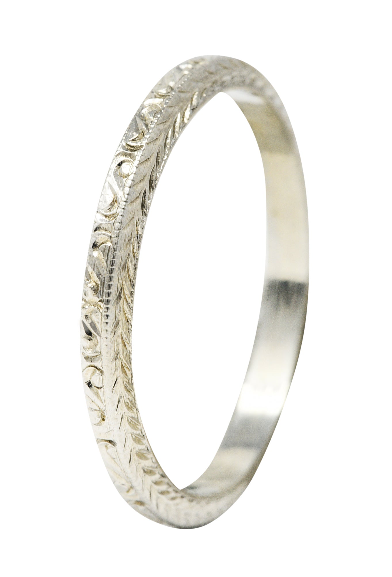 Art Deco 18 Karat White Gold Engraved Unisex Band Ring Circa 1930Ring - Wilson's Estate Jewelry