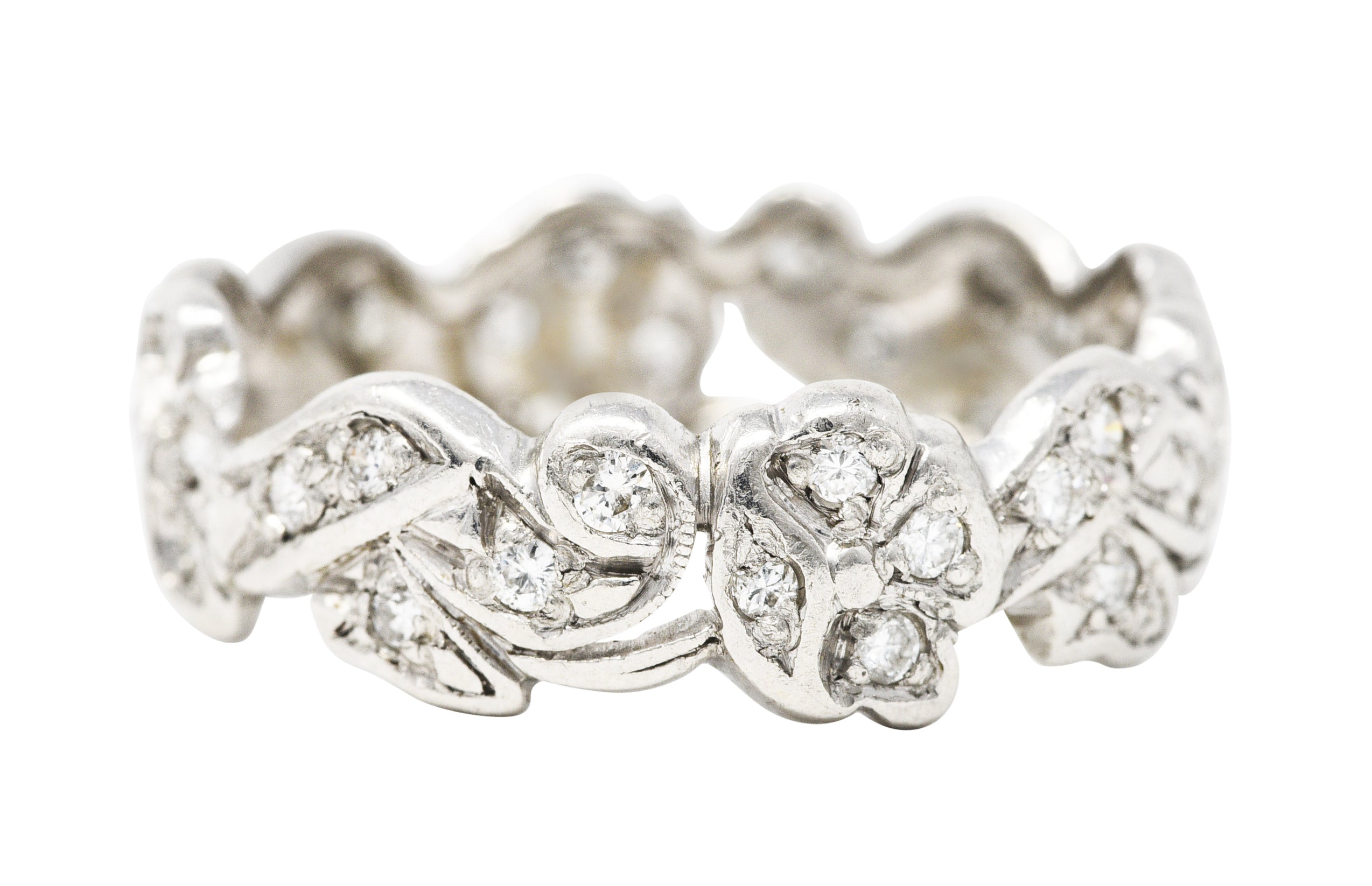 Mid-Century 0.55 CTW Diamond Platinum Floral Eternity Band RingRing - Wilson's Estate Jewelry