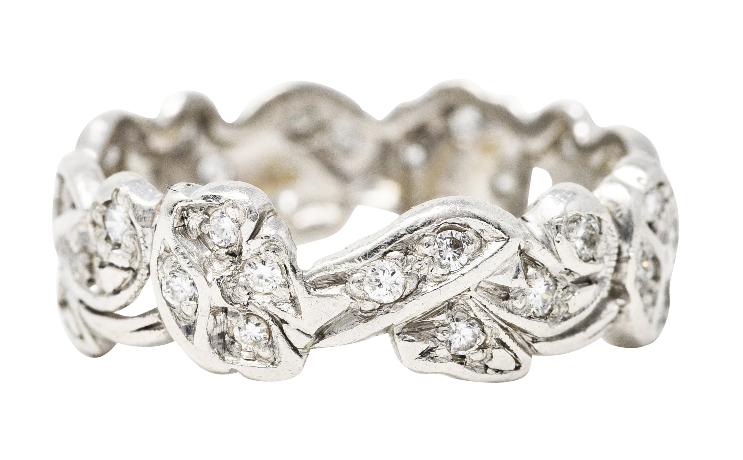 Mid-Century 0.55 CTW Diamond Platinum Floral Eternity Band RingRing - Wilson's Estate Jewelry