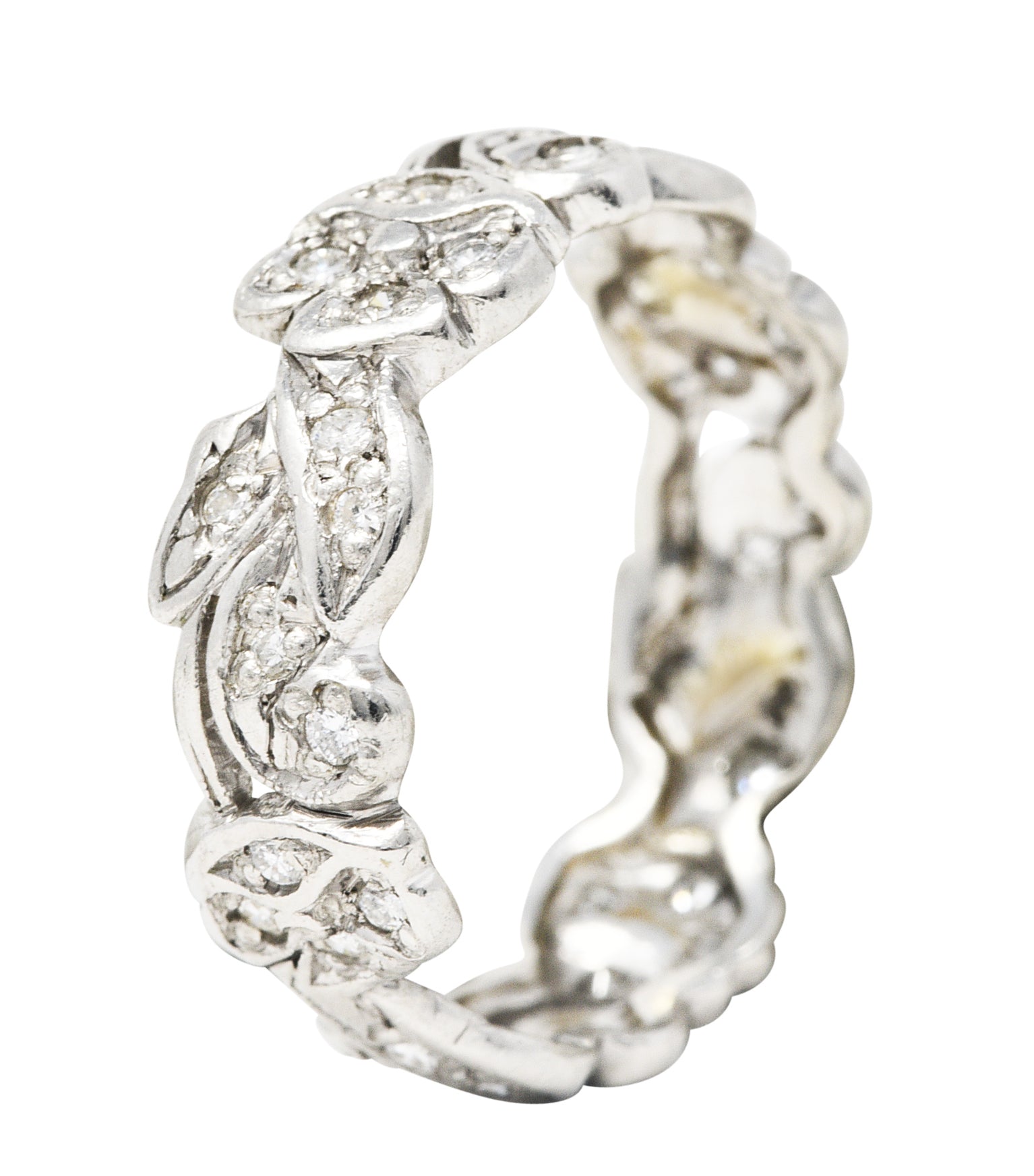 Mid-Century 0.55 CTW Diamond Platinum Floral Eternity Band RingRing - Wilson's Estate Jewelry