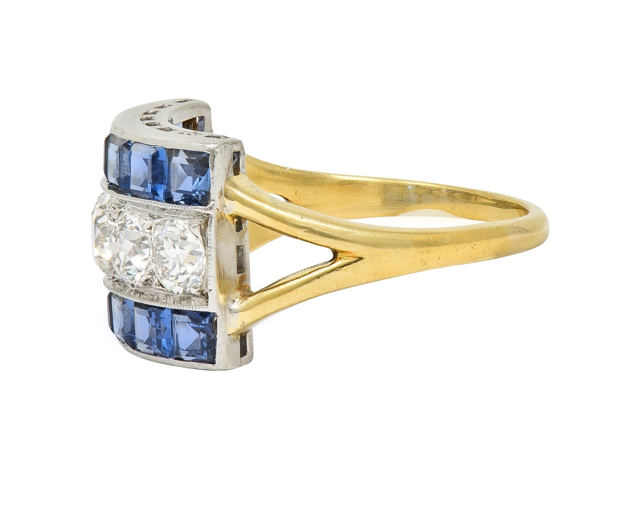 Art Deco 2.80 CTW Diamond Sapphire Platinum 18 Karat Gold Vintage Band Ring