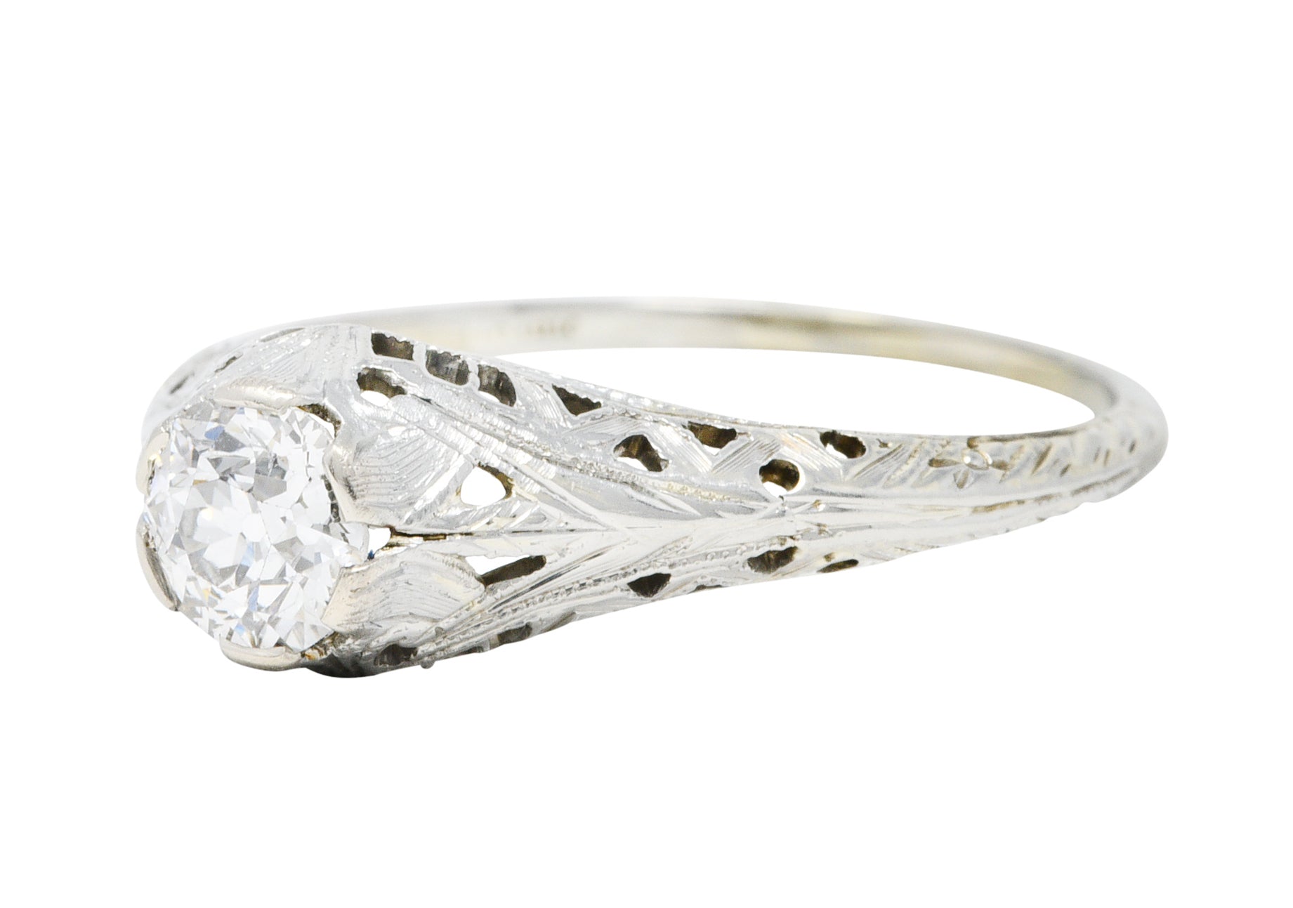 Art Deco 0.52 CTW Diamond 18 Karat White Gold Trellis Engagement RingRing - Wilson's Estate Jewelry