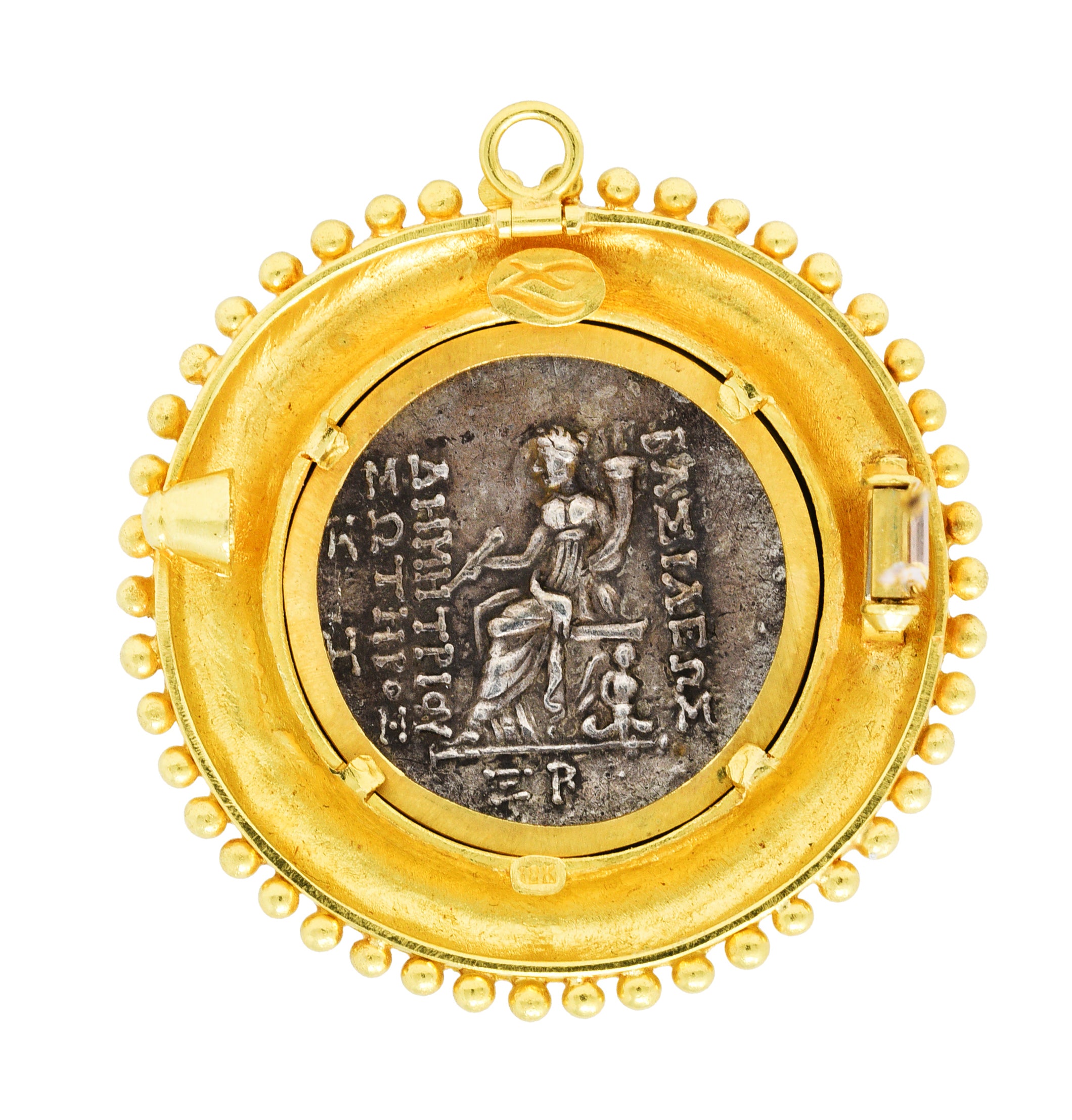 Large Elizabeth Locke Silver 18 Karat Gold Greek Ancient Coin Pendant BroochBrooch - Wilson's Estate Jewelry