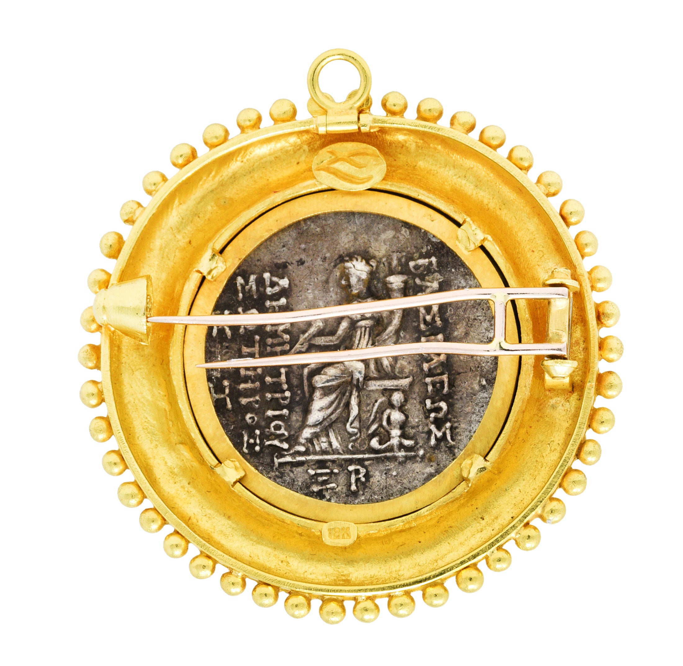 Large Elizabeth Locke Silver 18 Karat Gold Greek Ancient Coin Pendant BroochBrooch - Wilson's Estate Jewelry