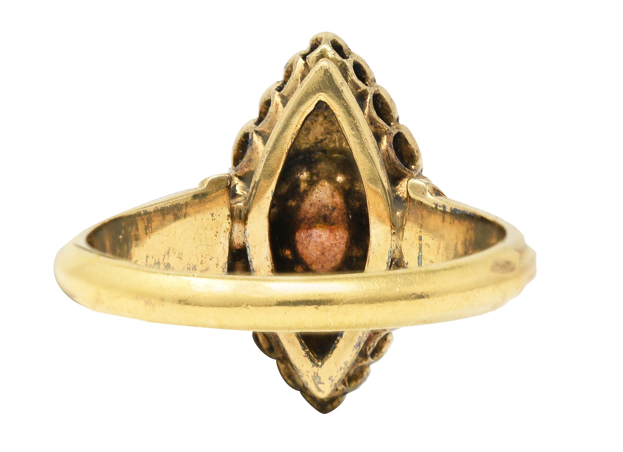 Early Victorian Rose Cut Diamond 18 Karat Yellow Gold Antique Navette Alternative Cluster Ring Wilson's Estate Jewelry