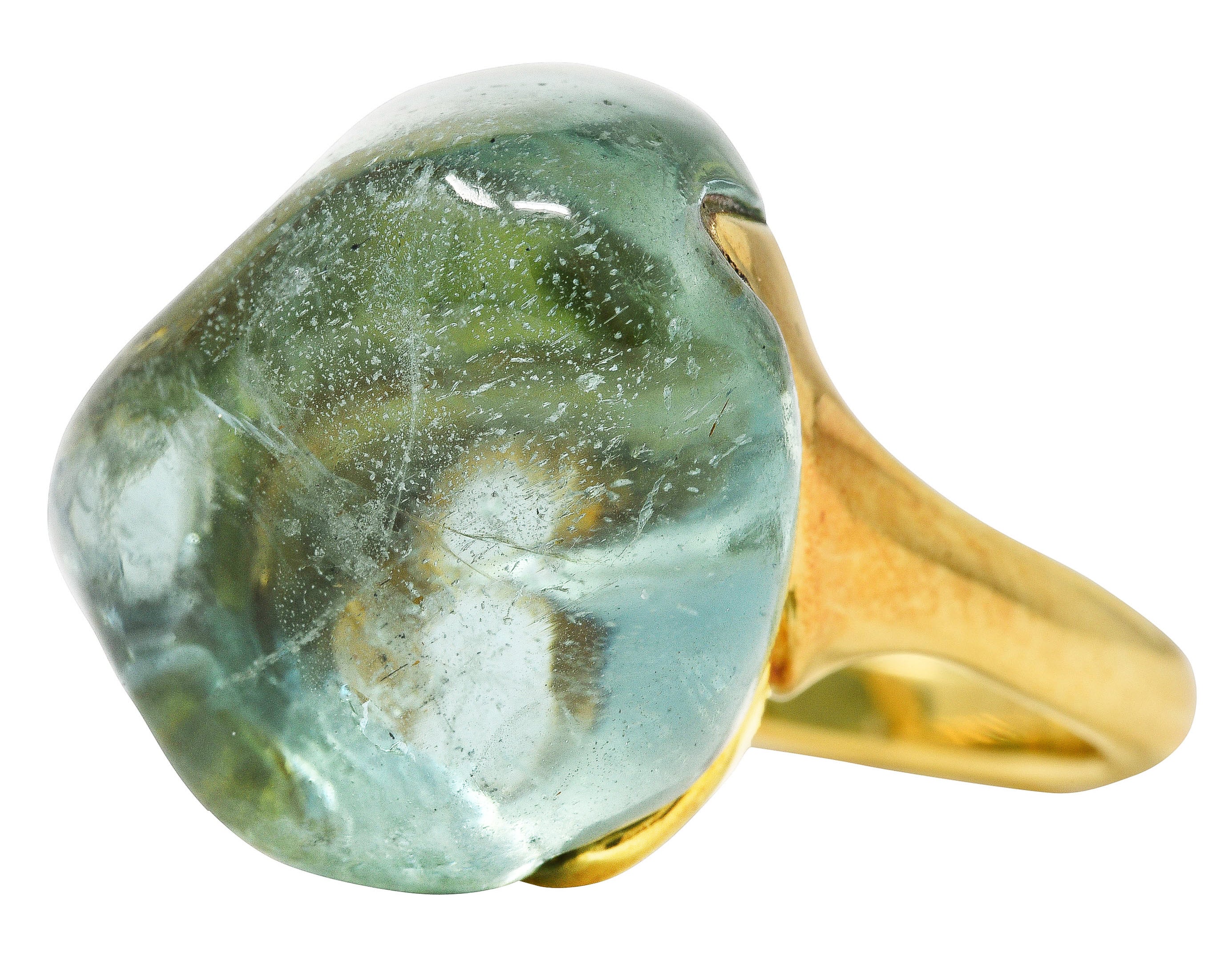 Nicholas Varney Tumbled Aquamarine 18 Karat Yellow Gold Pebble Gemstone Ring Wilson's Estate Jewelry