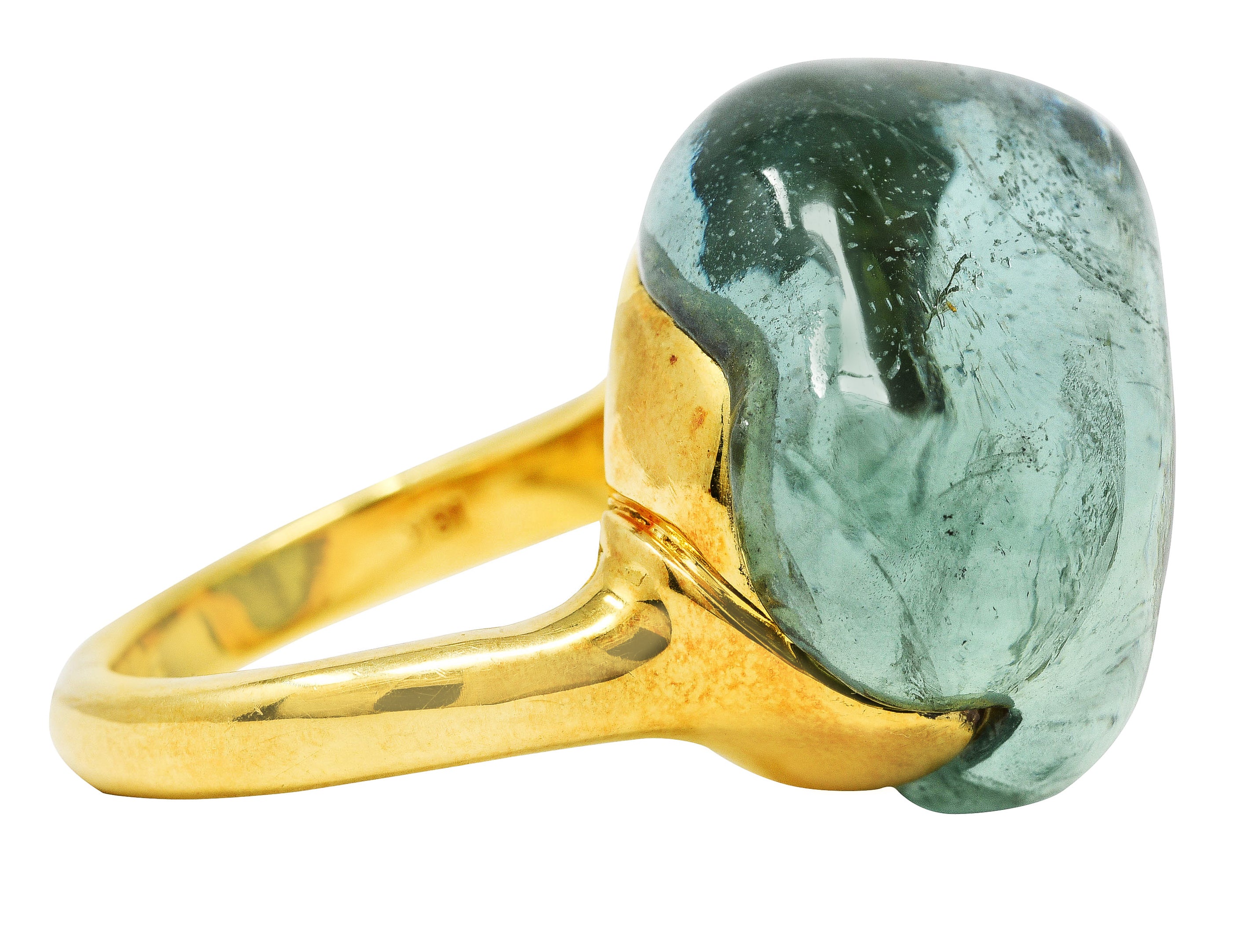 Nicholas Varney Tumbled Aquamarine 18 Karat Yellow Gold Pebble Gemstone Ring Wilson's Estate Jewelry