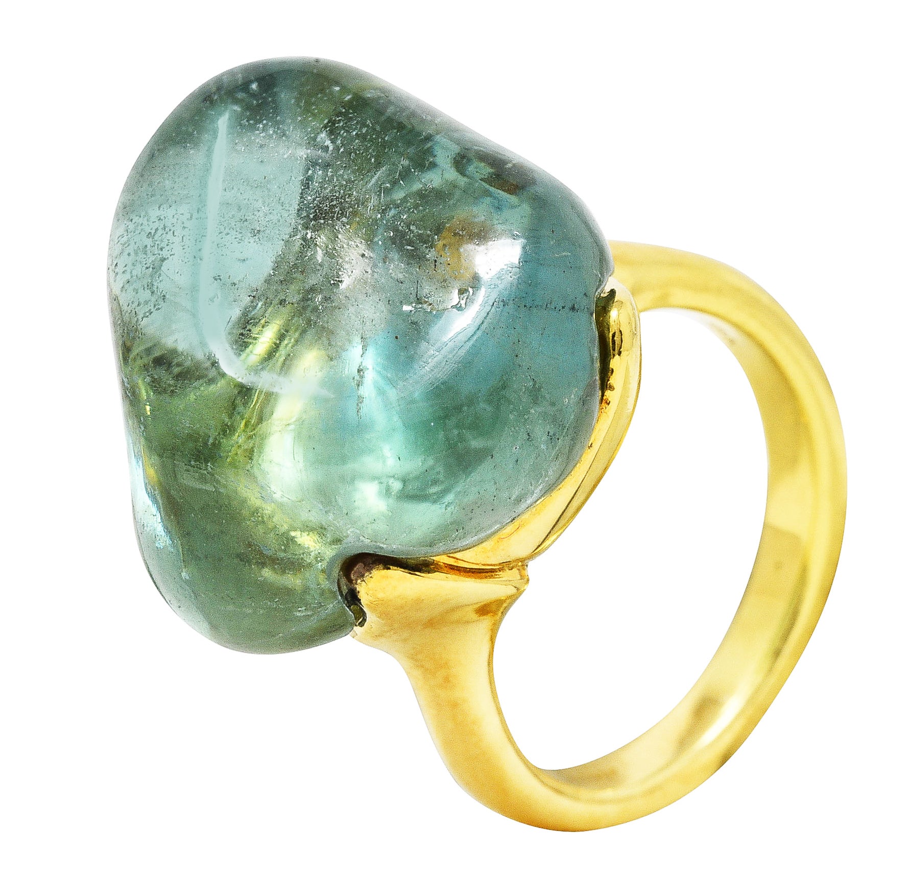 Nicholas Varney Tumbled Aquamarine 18 Karat Yellow Gold Pebble Gemstone Ring Wilson's Estate Jewelry