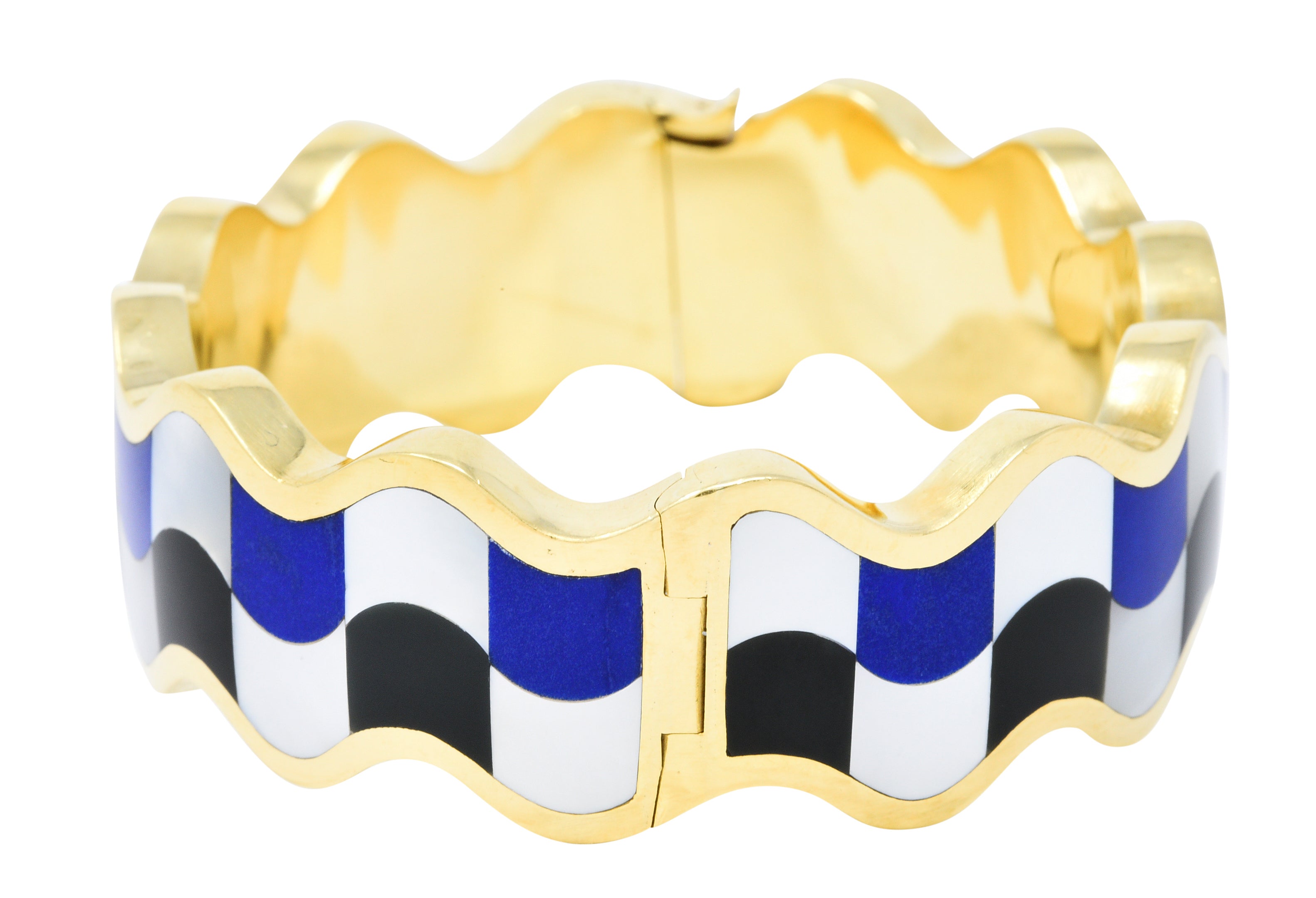 Angela Cummings Tiffany & Co. Inlaid Onyx Lapis Mother-Of-Pearl 18 Karat Gold Wave Bangle Braceletbracelet - Wilson's Estate Jewelry