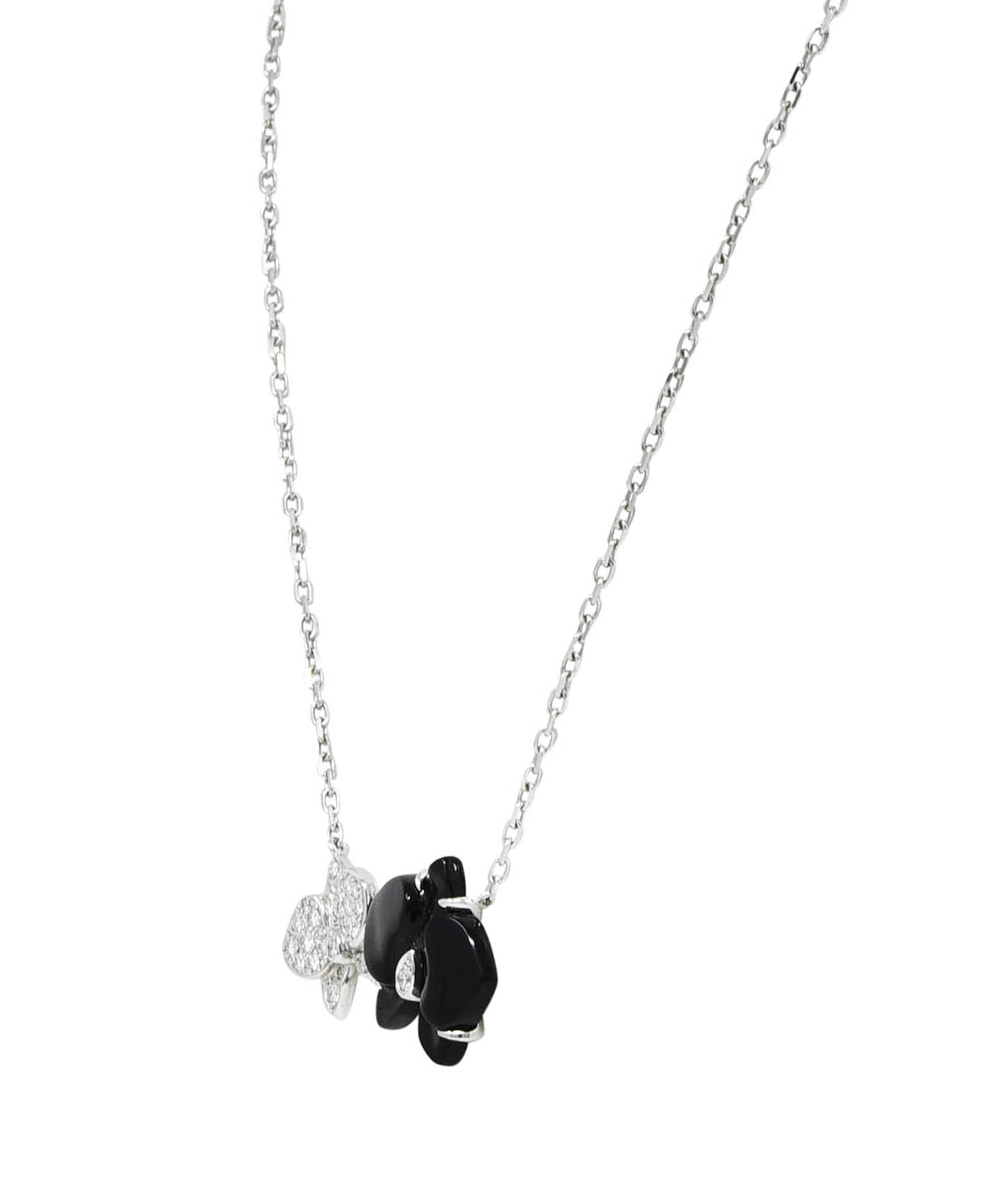 Cartier French Pave Diamond 18 Karat White Gold Caresse d'Orchidèes Flower Station Necklace Wilson's Estate Jewelry