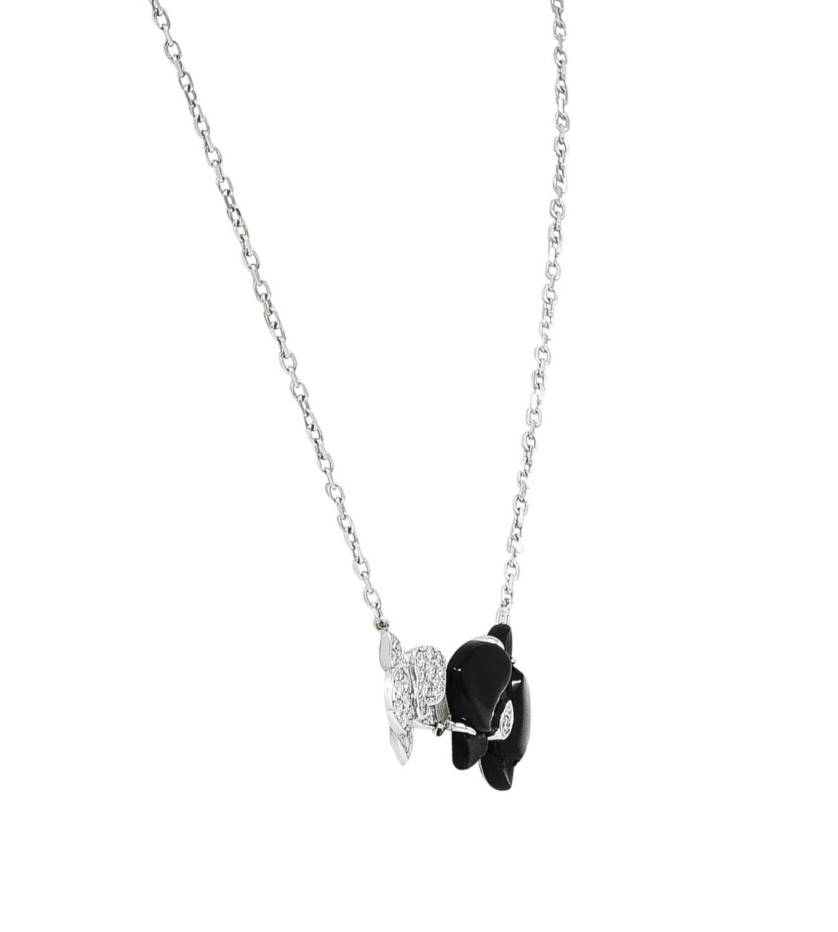 Cartier French Pave Diamond 18 Karat White Gold Caresse d'Orchidèes Flower Station Necklace Wilson's Estate Jewelry