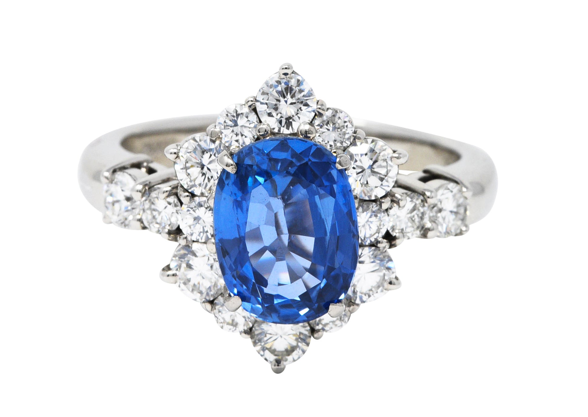 Contemporary 4.36 CTW Sapphire Diamond Platinum Cluster RingRing - Wilson's Estate Jewelry