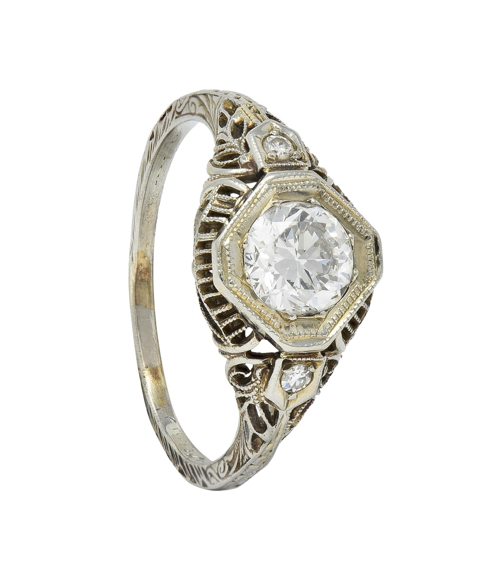 Edwardian 0.75 CTW Old European Cut Diamond 18 Karat White Gold Engagement Ring