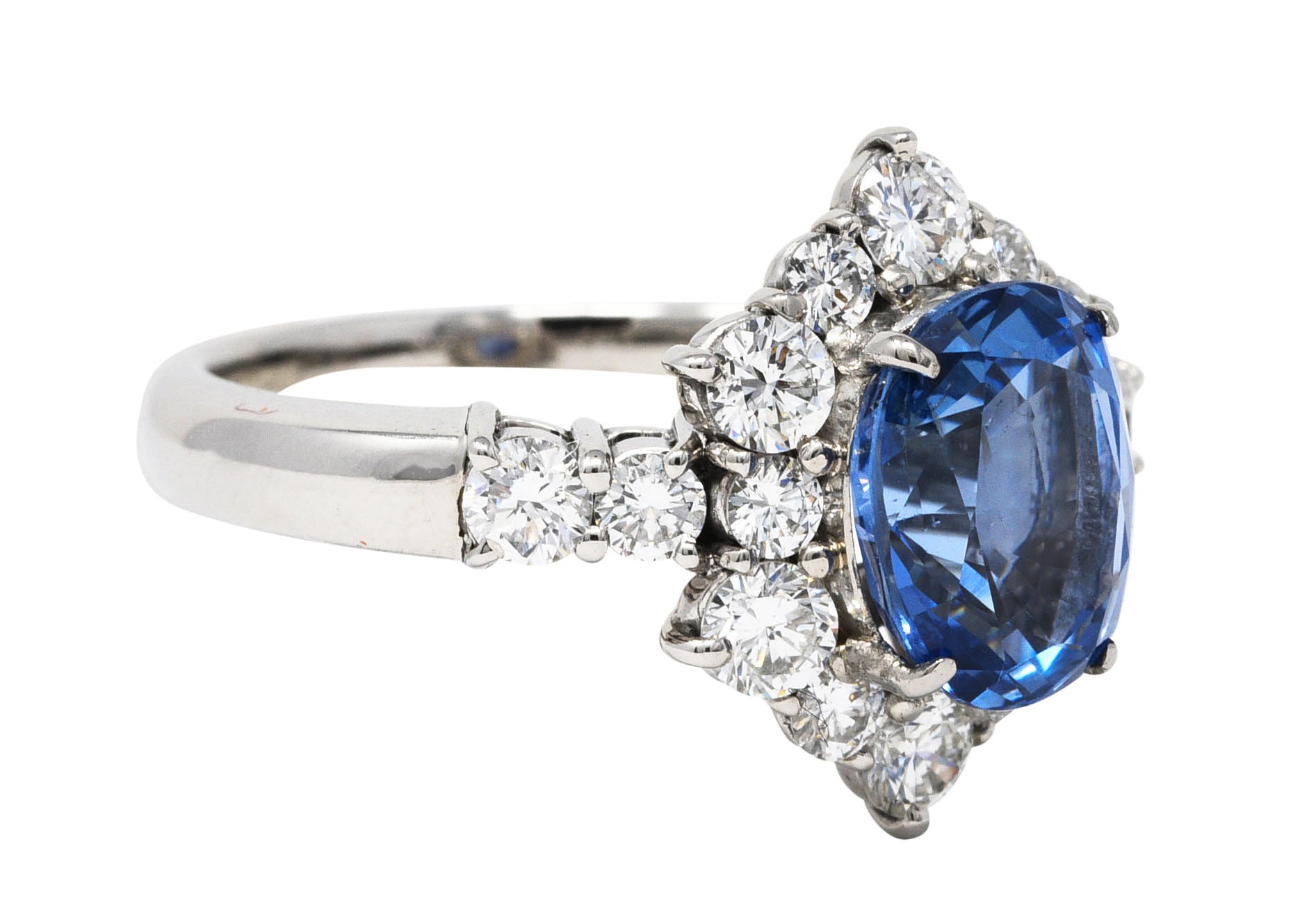 Contemporary 4.36 CTW Sapphire Diamond Platinum Cluster RingRing - Wilson's Estate Jewelry