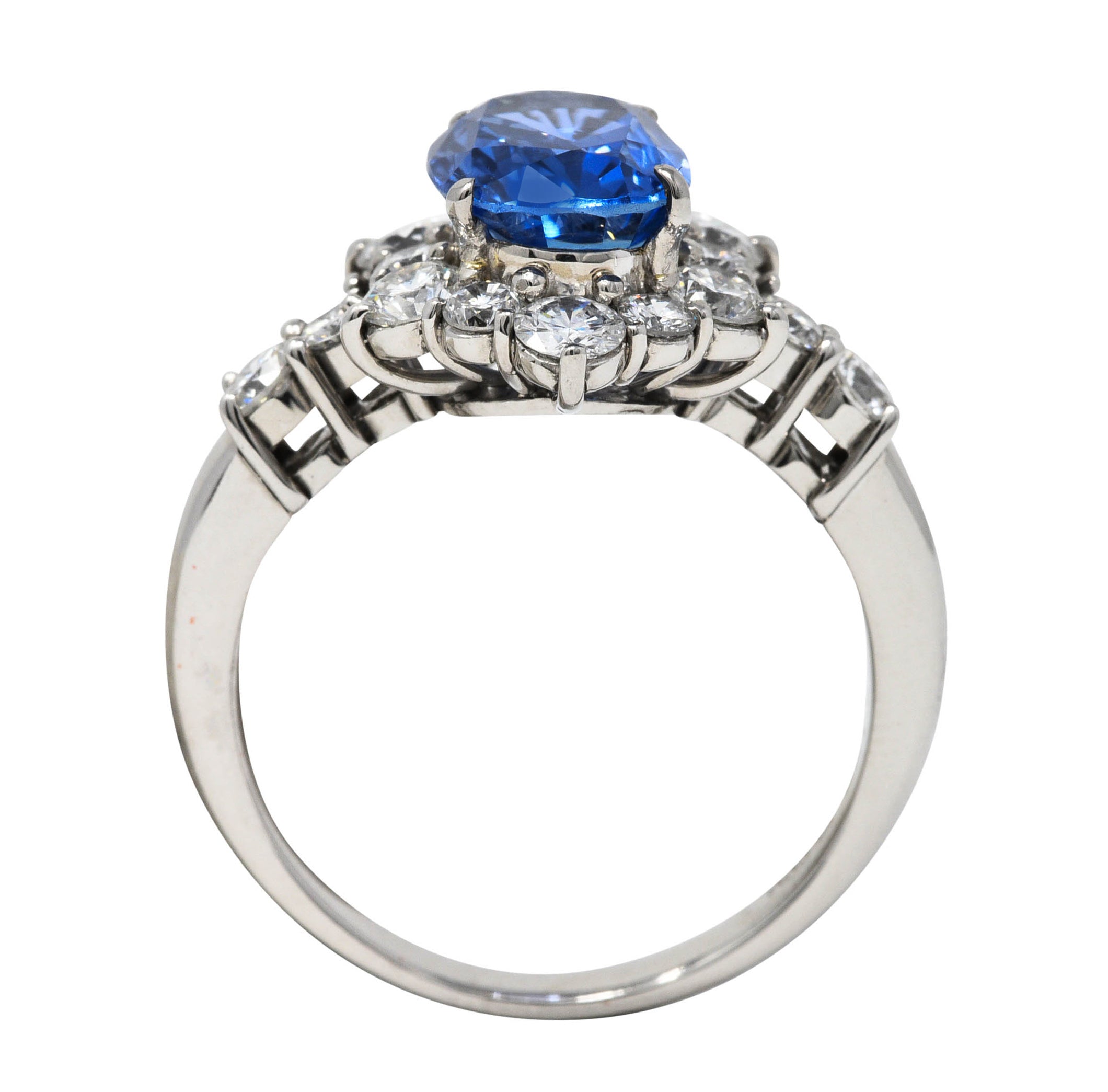 Contemporary 4.36 CTW Sapphire Diamond Platinum Cluster RingRing - Wilson's Estate Jewelry