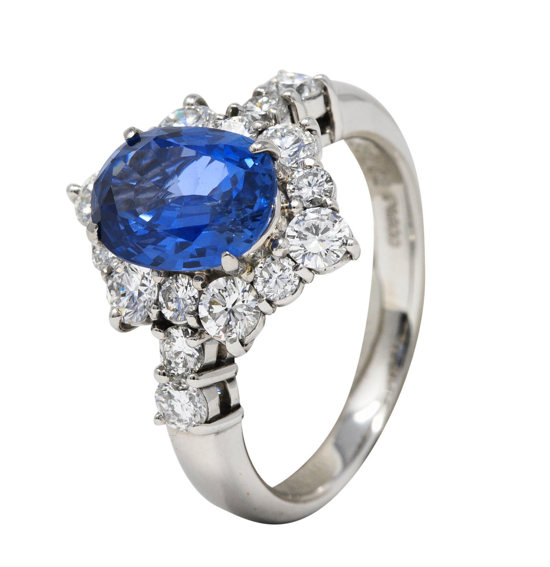 Contemporary 4.36 CTW Sapphire Diamond Platinum Cluster RingRing - Wilson's Estate Jewelry