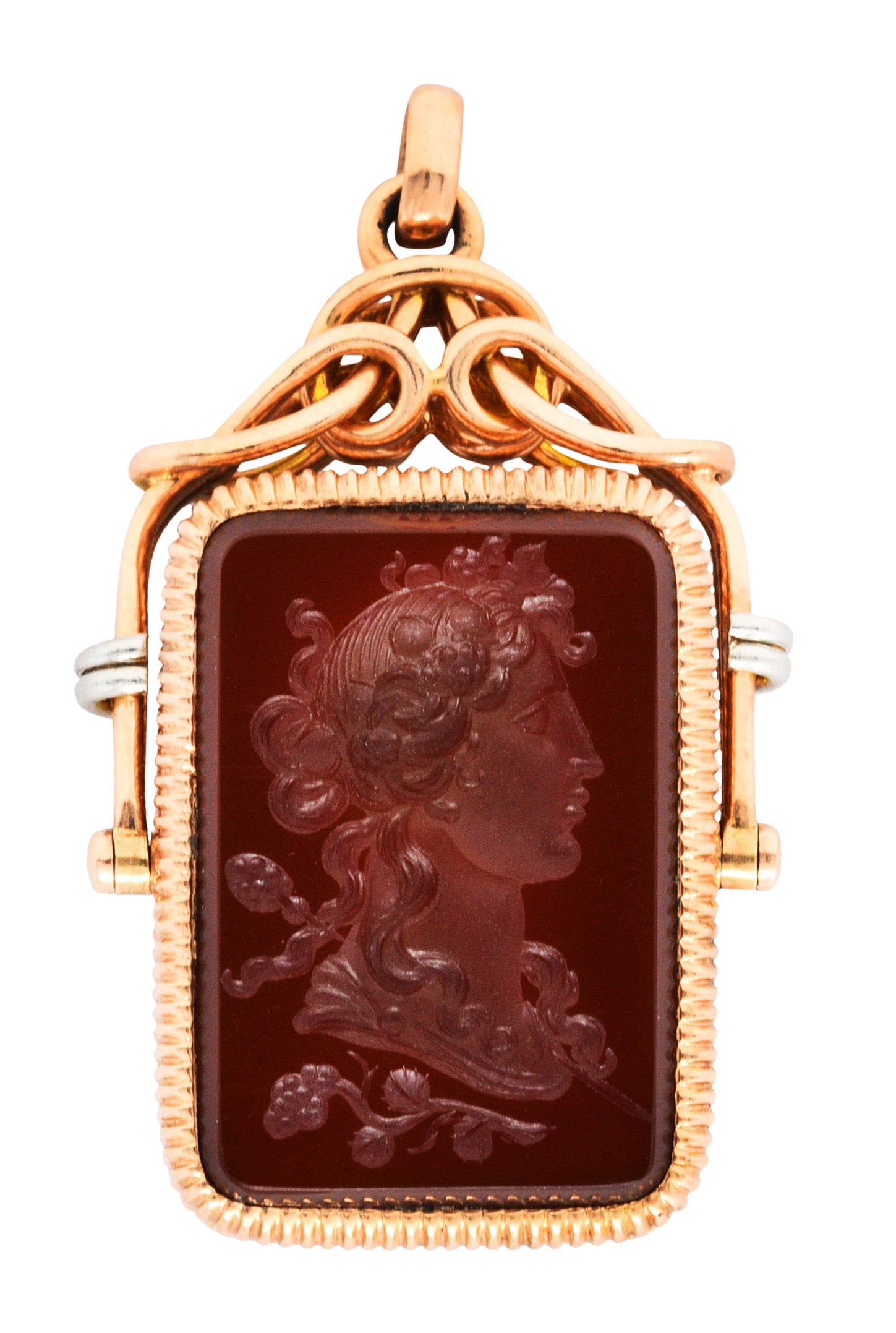 1900 Victorian Carnelian Sard Platinum 14 Karat Rose Gold Intaglio Locketcharm - Wilson's Estate Jewelry