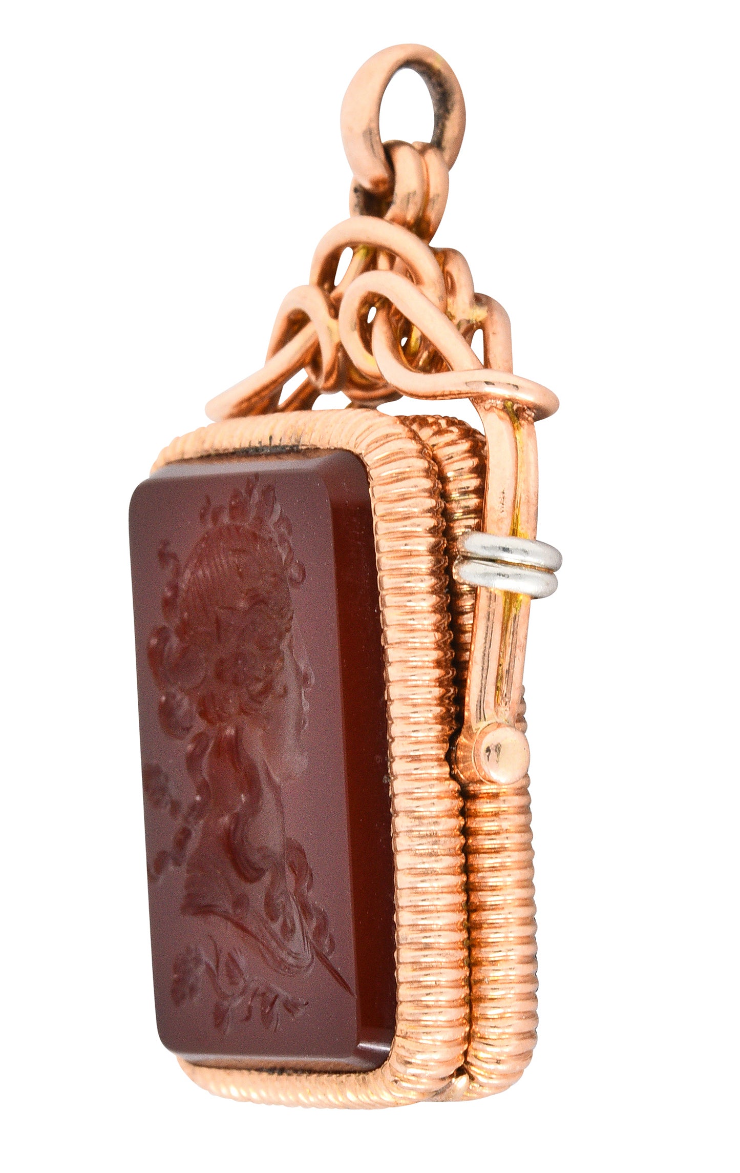 1900 Victorian Carnelian Sard Platinum 14 Karat Rose Gold Intaglio Locketcharm - Wilson's Estate Jewelry