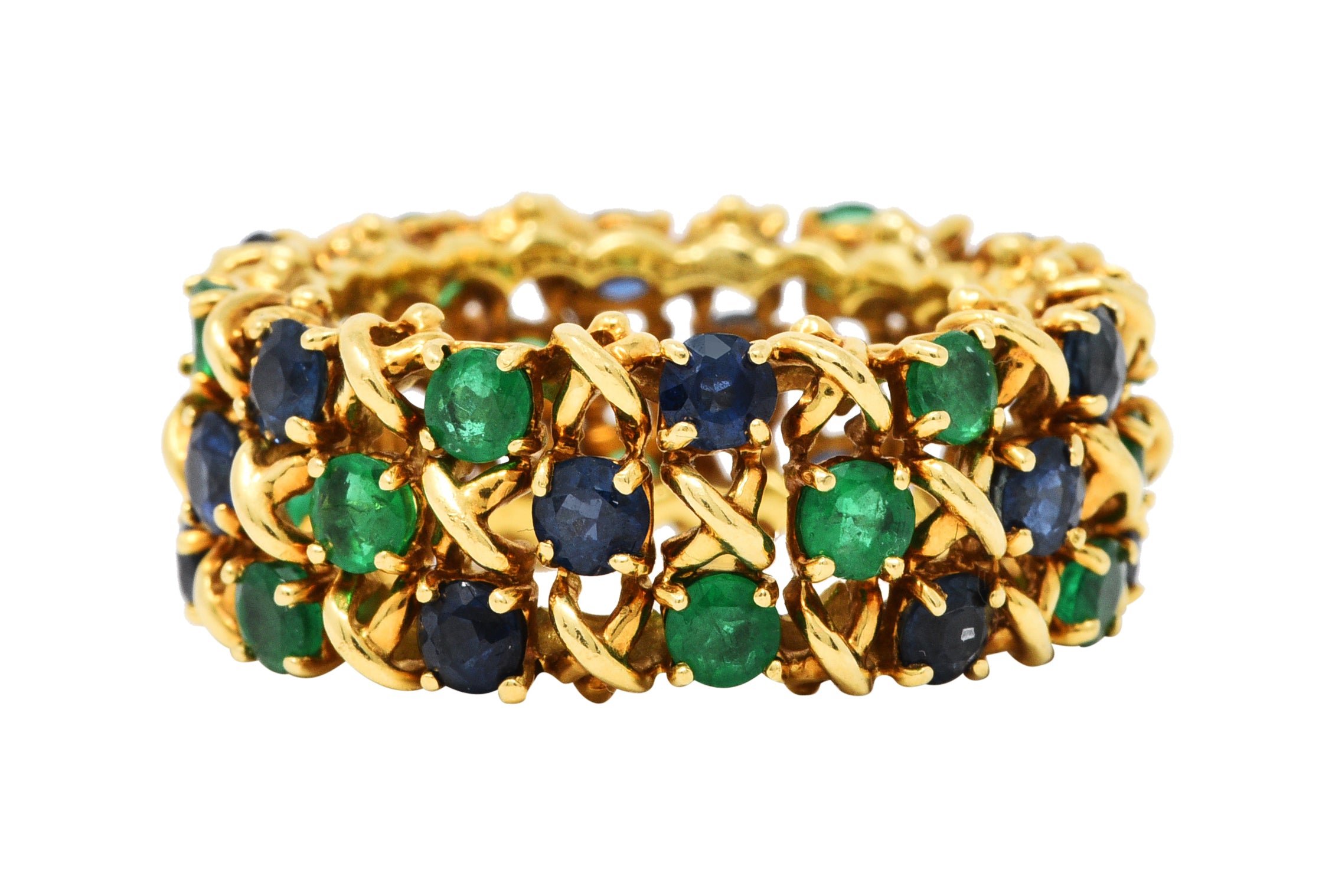 Tiffany & Co. 4.70 CTW Emerald Sapphire 18 Karat Gold Woven X Band RingRing - Wilson's Estate Jewelry