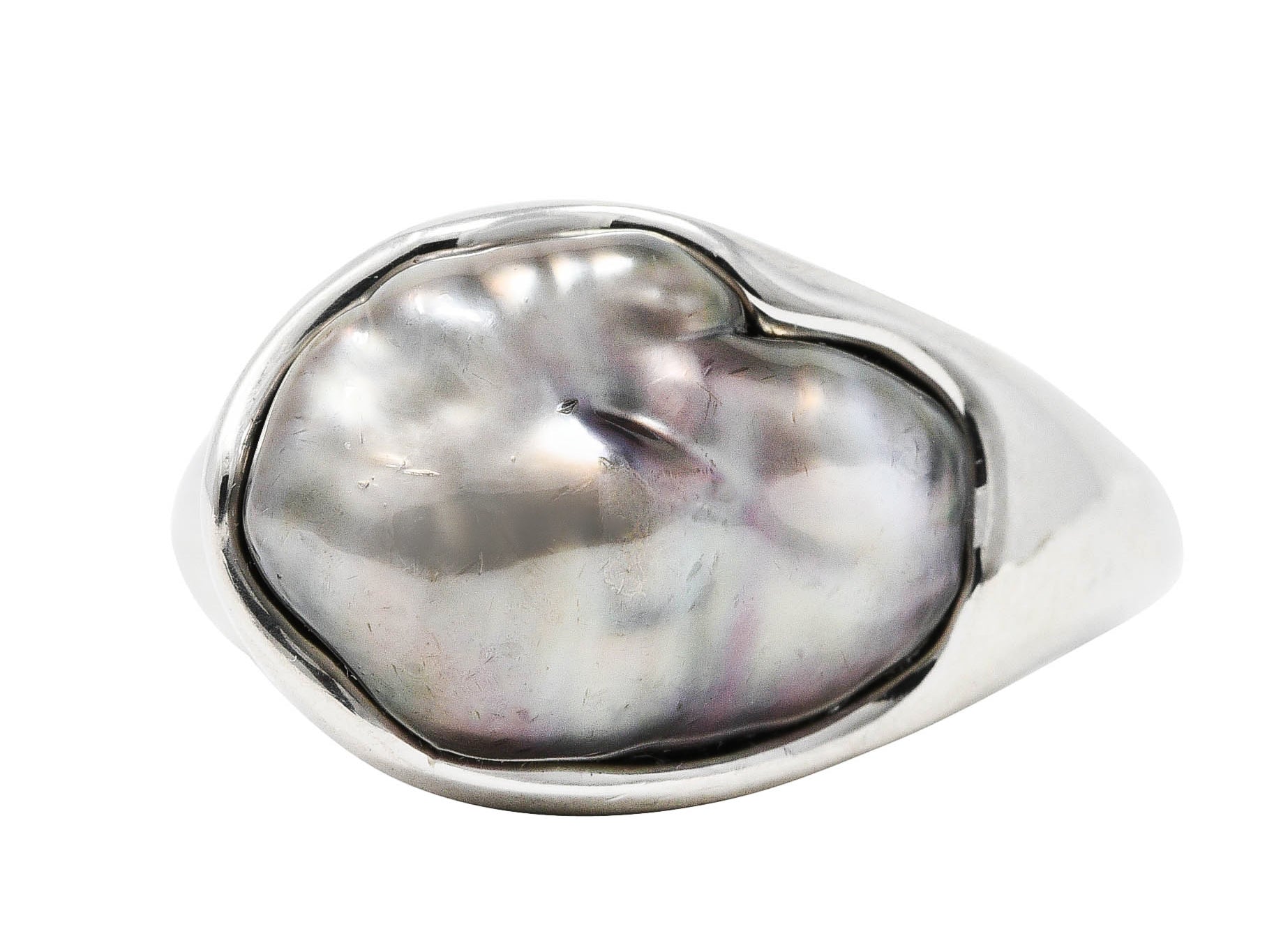 .11111 Elsa Peretti Tiffany & Co. Baroque Tahitian Pearl Platinum RingRing - Wilson's Estate Jewelry