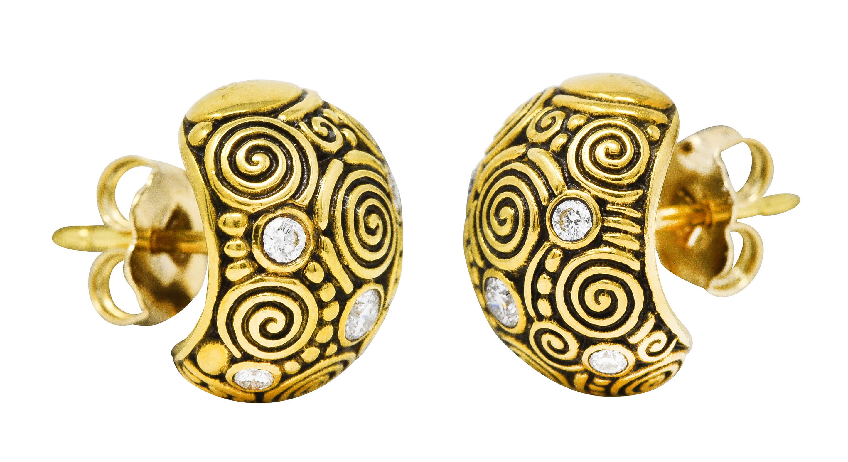 Alex Sepkus Diamond 18 Karat Yellow Gold Spiral Stud Vintage Earrings Wilson's Estate Jewelry