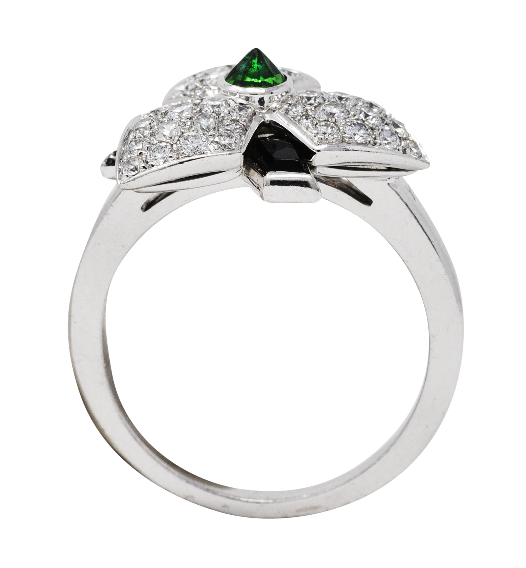 French Cartier Diamond Onyx Tsavorite Garnet 18 Karat White Gold Caresse D'Orchidees RingRing - Wilson's Estate Jewelry